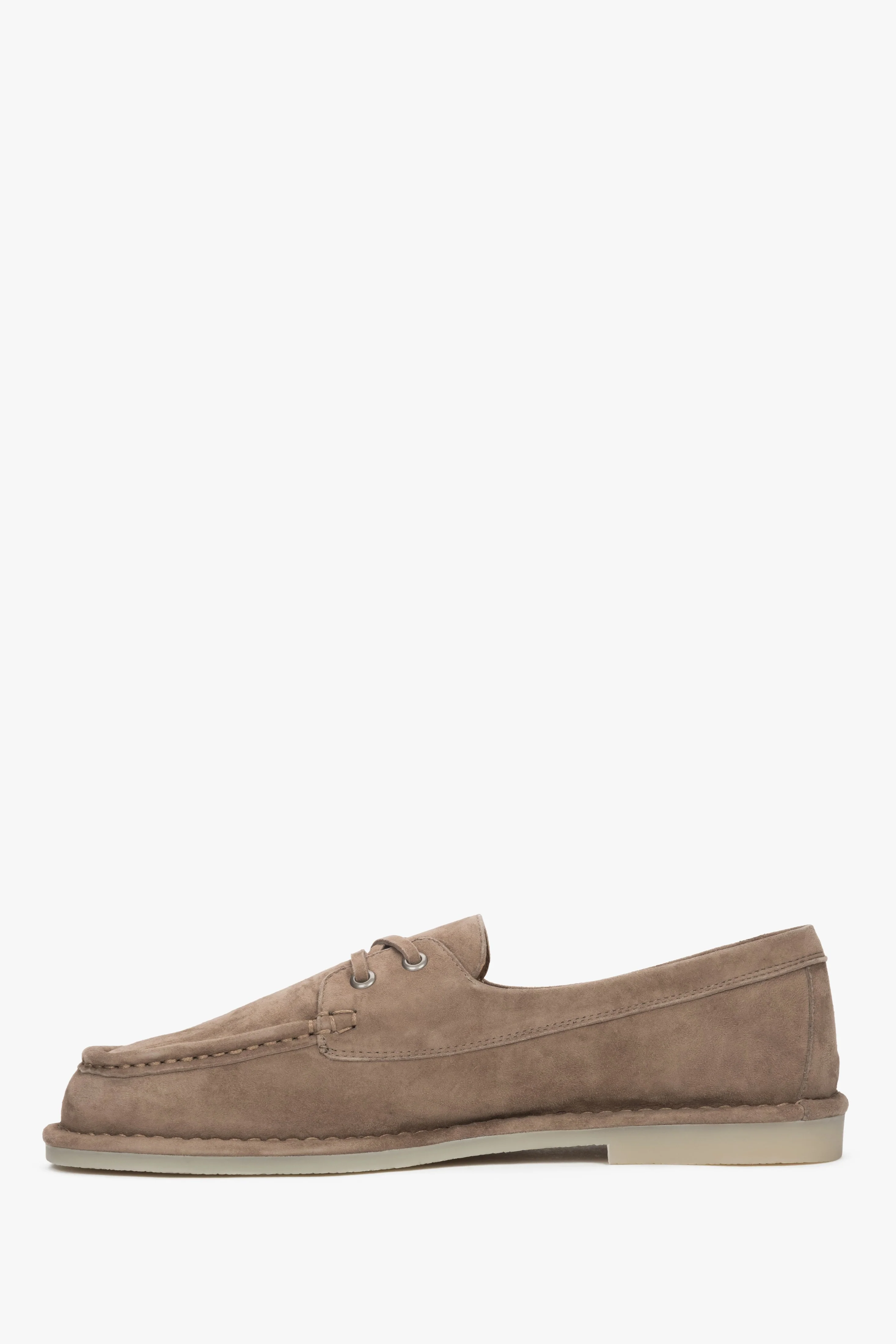 Beżowe sznurowane loafersy damskie z weluru w stylu żeglarskim Estro ER00119012 - Image 7