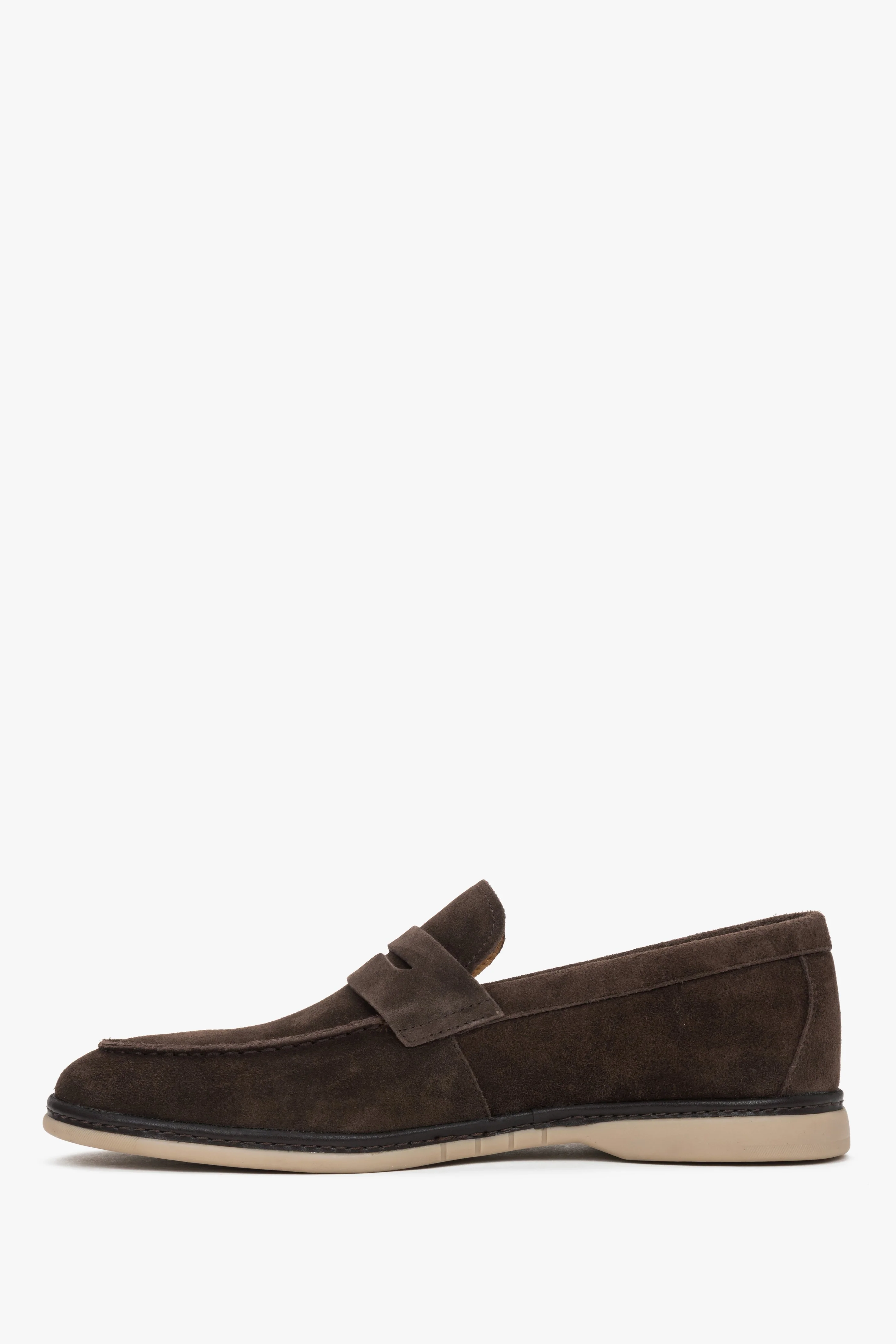 Ciemnobrązowe casualowe loafersy męskie z miękkiego weluru naturalnego Estro ER00119408 - Image 3
