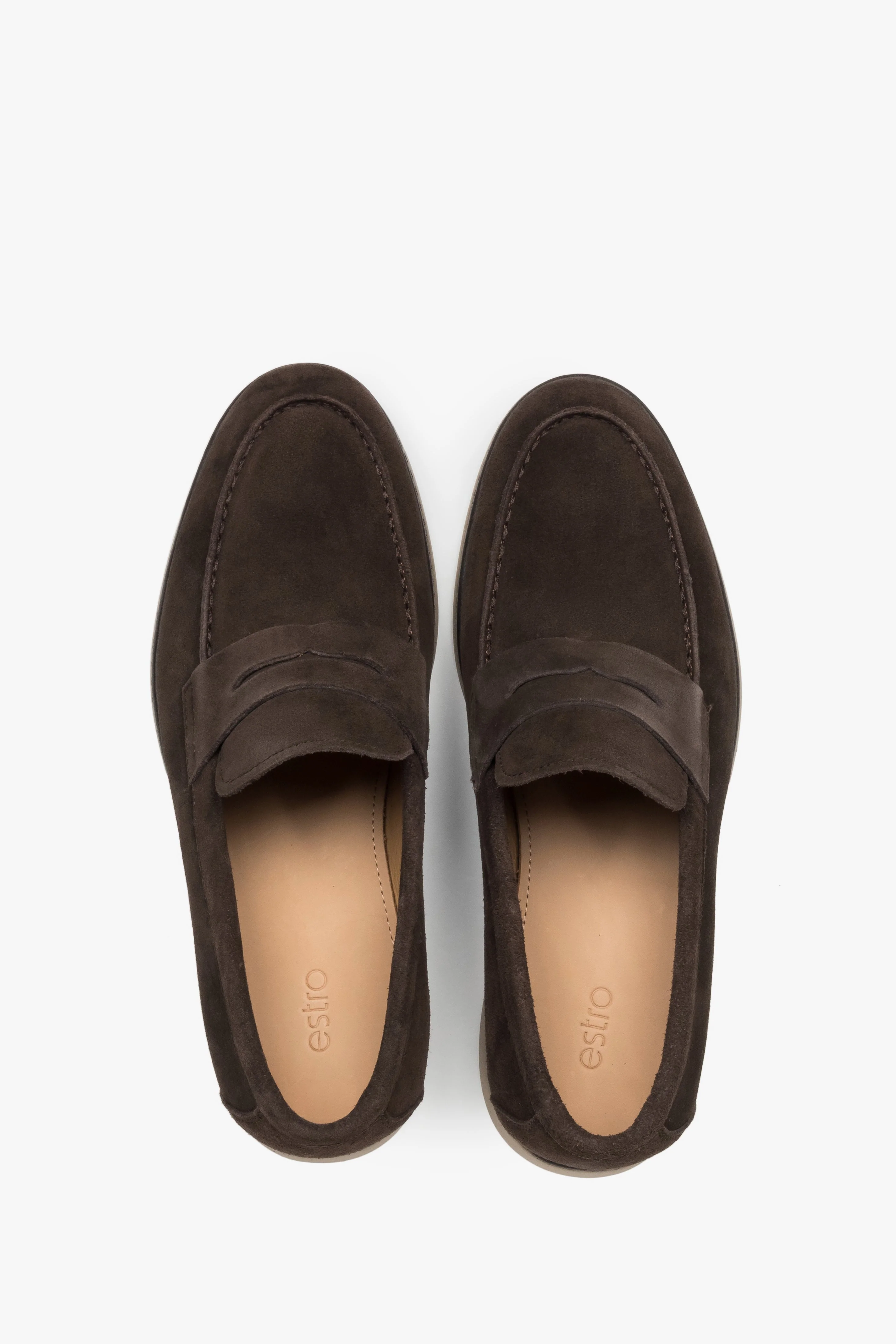 Ciemnobrązowe casualowe loafersy męskie z miękkiego weluru naturalnego Estro ER00119408 - Image 4