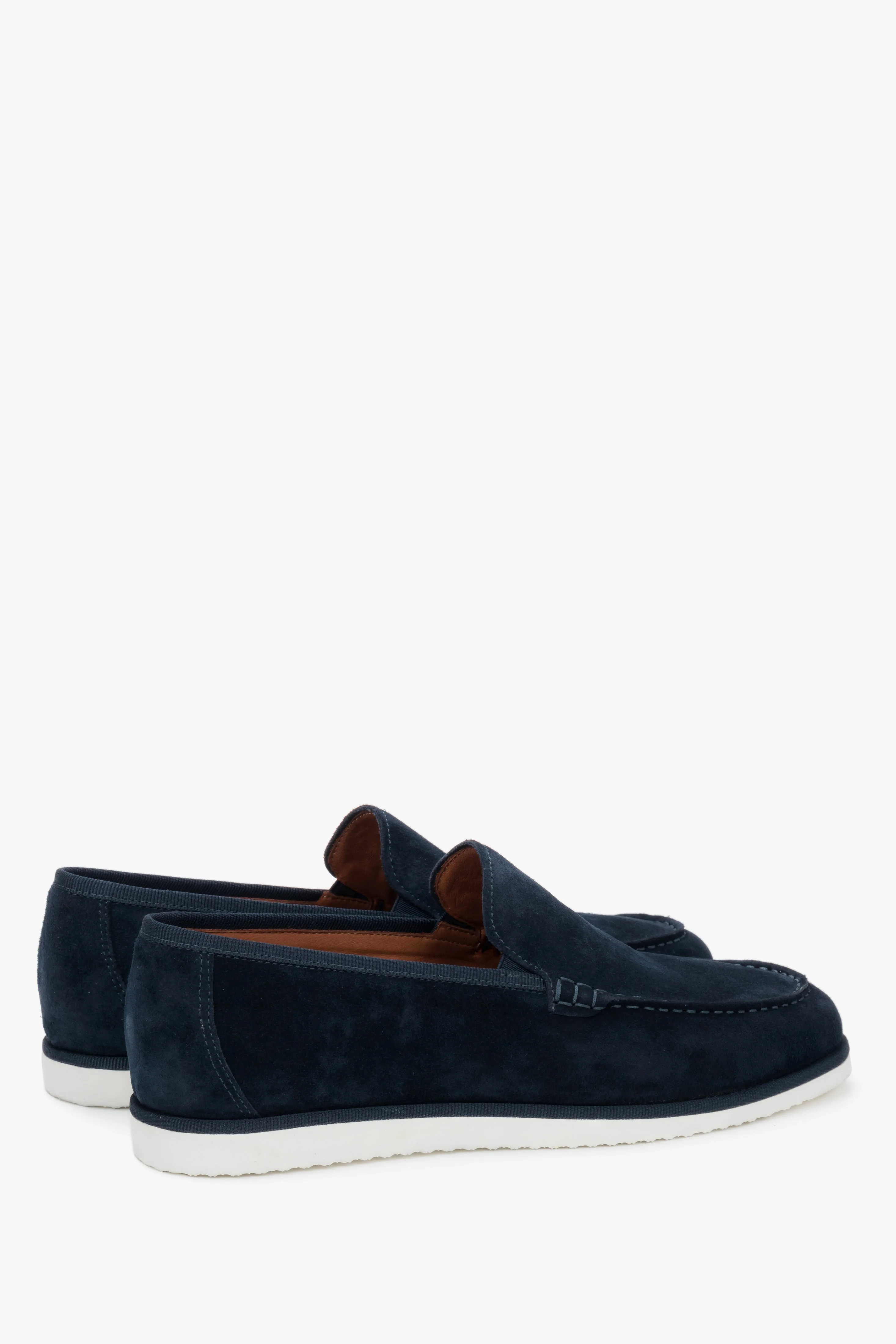 Granatowe loafersy męskie z weluru naturalnego z kontrastującą podeszwą Estro ER00119440 - Image 5