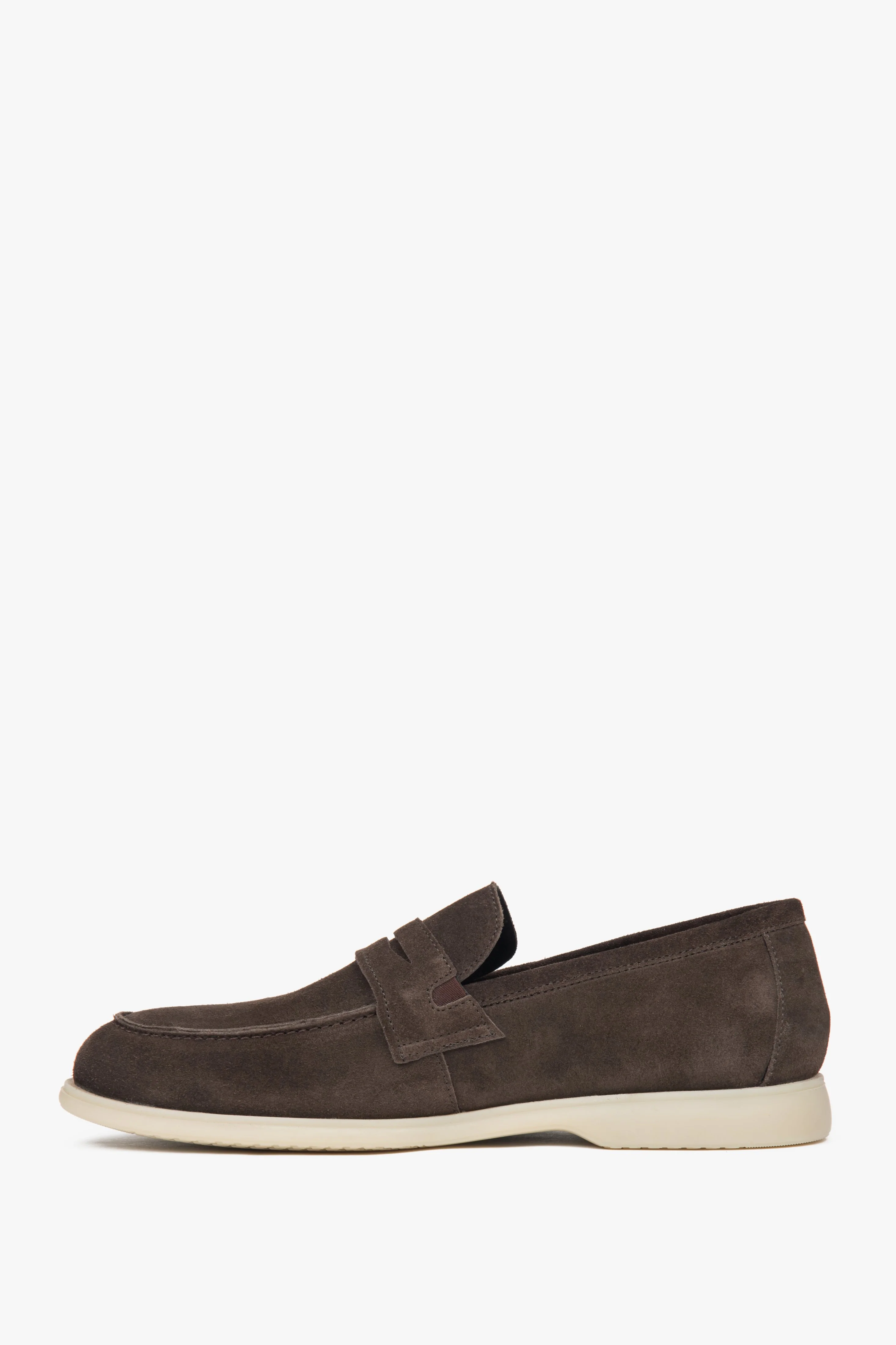Klasyczne brązowe loafersy męskie z włoskiego weluru naturalnego Premium Estro ER00117956 - Image 3