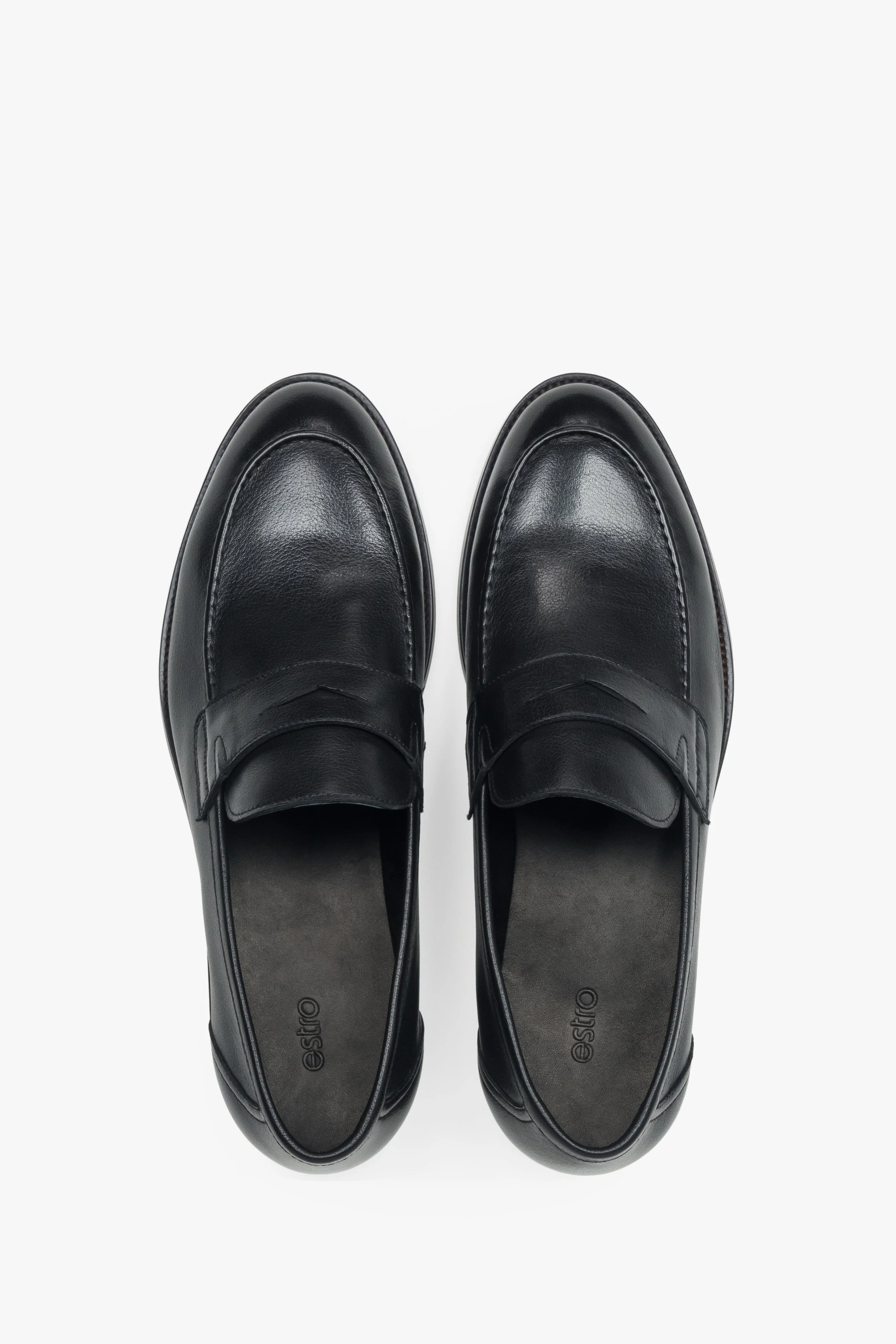 Czarne klasyczne loafersy męskie ze skóry naturalnej Estro ER00116988 - Image 4