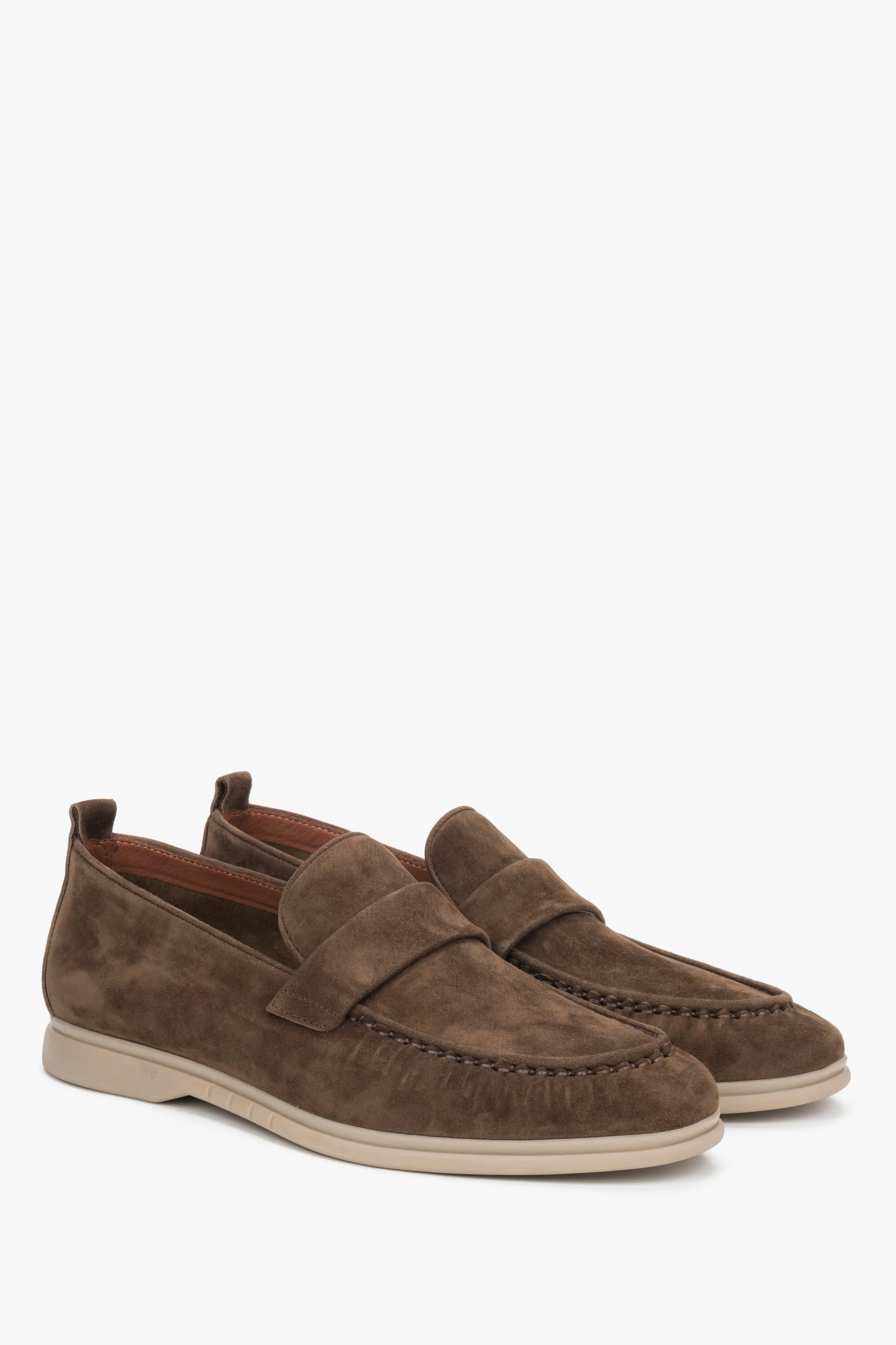 Klasyczne brązowe loafersy męskie z miękkiego weluru naturalnego Estro ER00119037 - Image 2