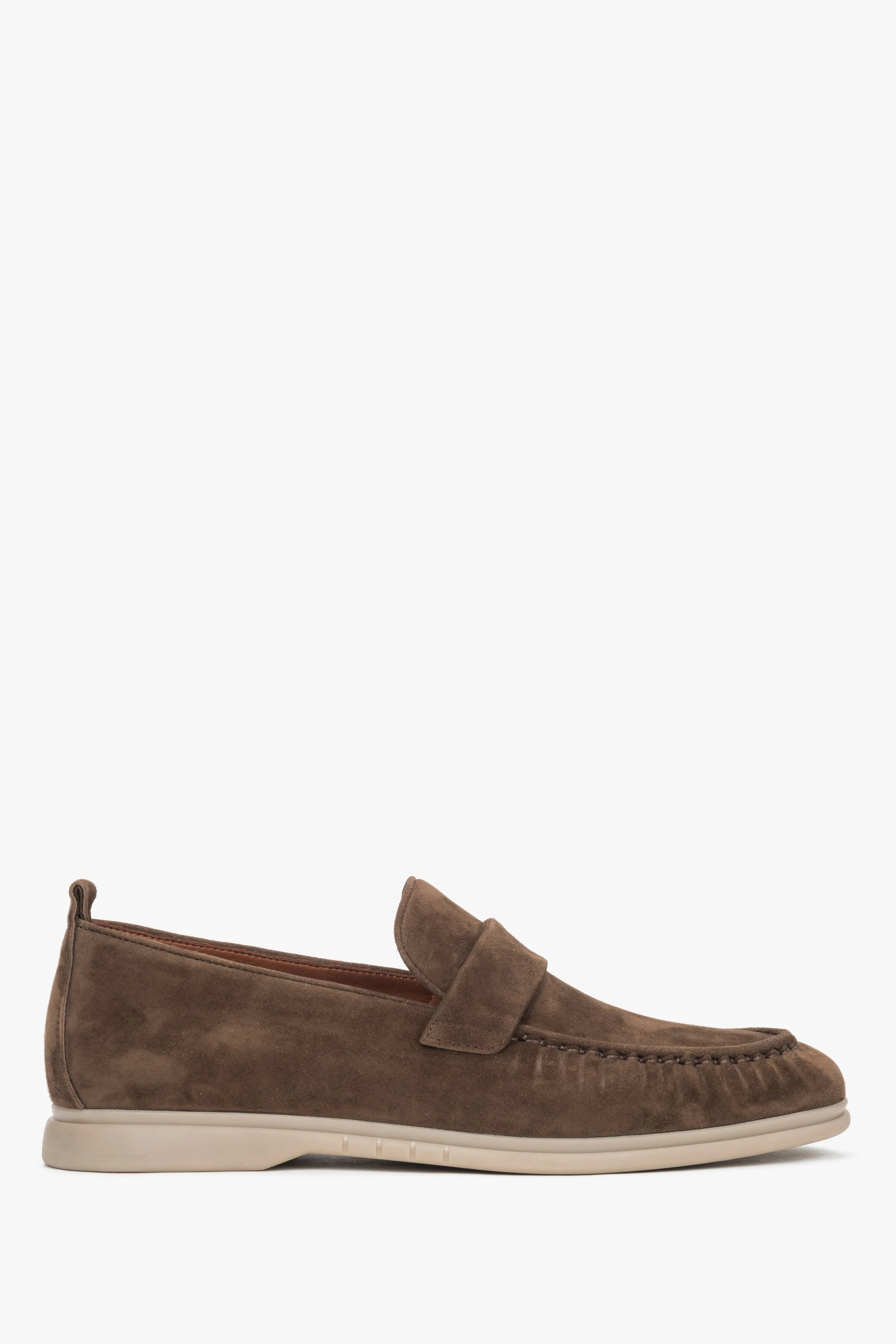 Klasyczne brązowe loafersy męskie z miękkiego weluru naturalnego Estro ER00119037 - Image 3