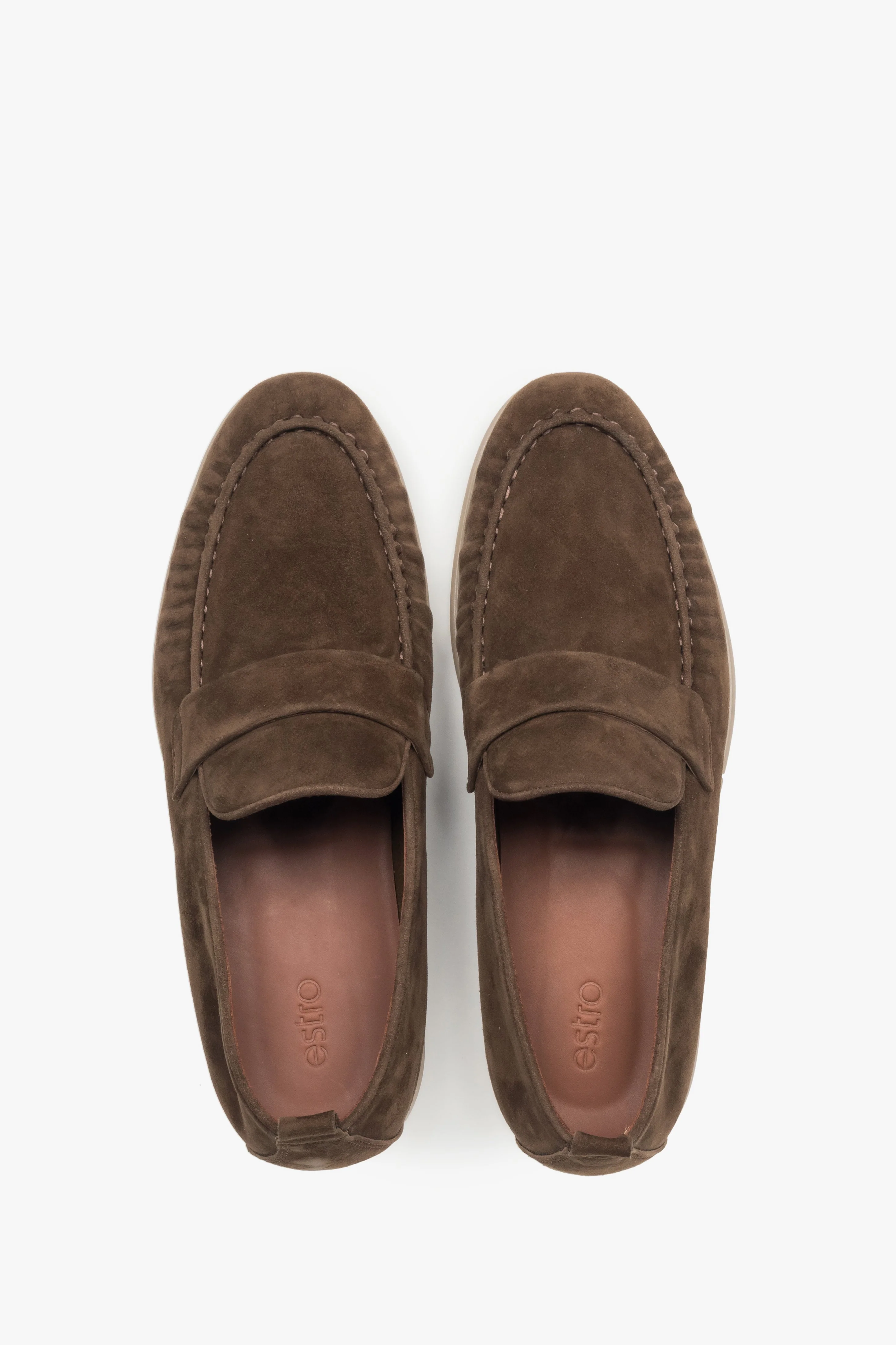 Klasyczne brązowe loafersy męskie z miękkiego weluru naturalnego Estro ER00119037 - Image 4