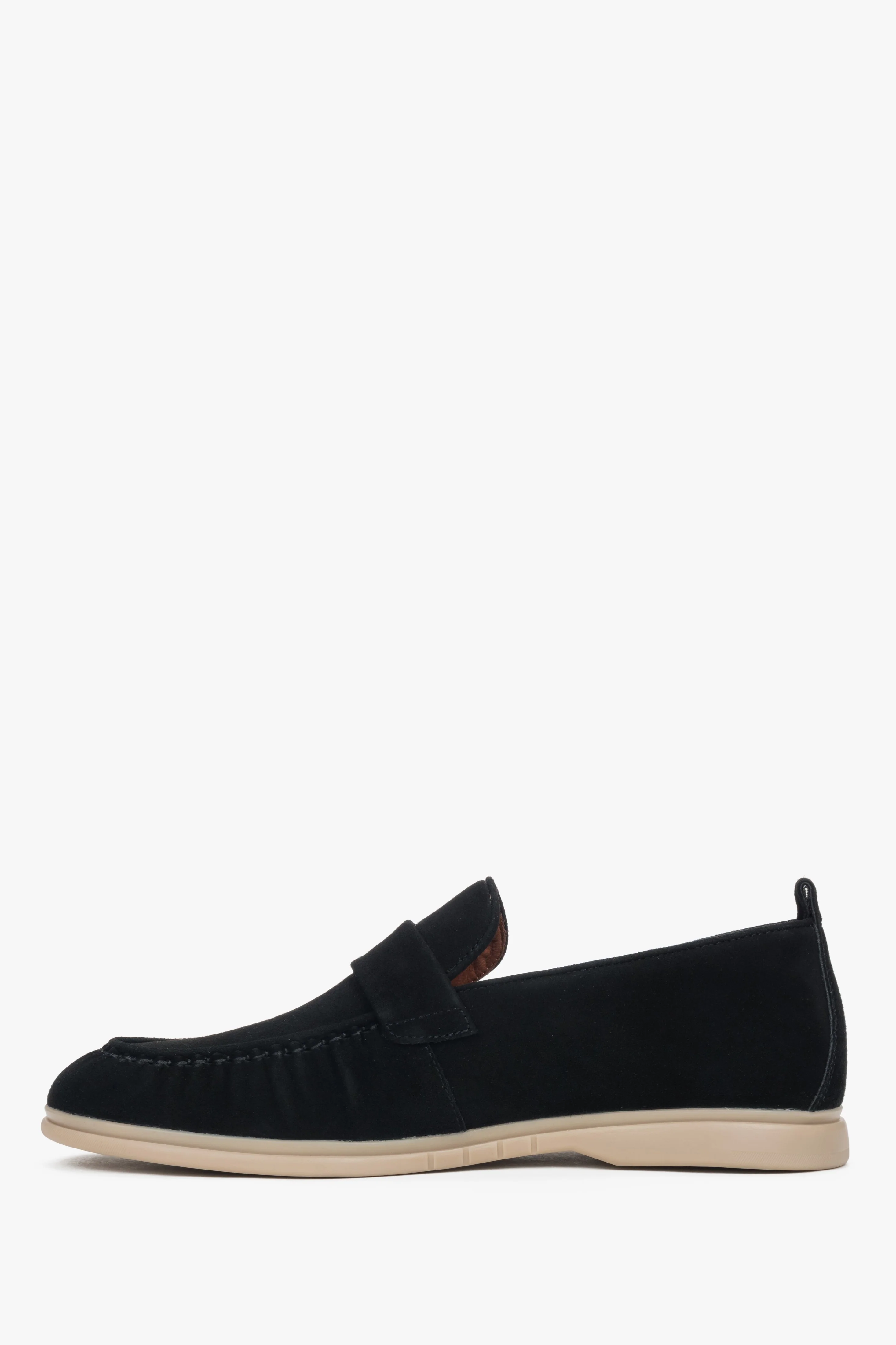 Klasyczne czarne loafersy męskie z miękkiego weluru naturalnego Estro ER00119067 - Image 3