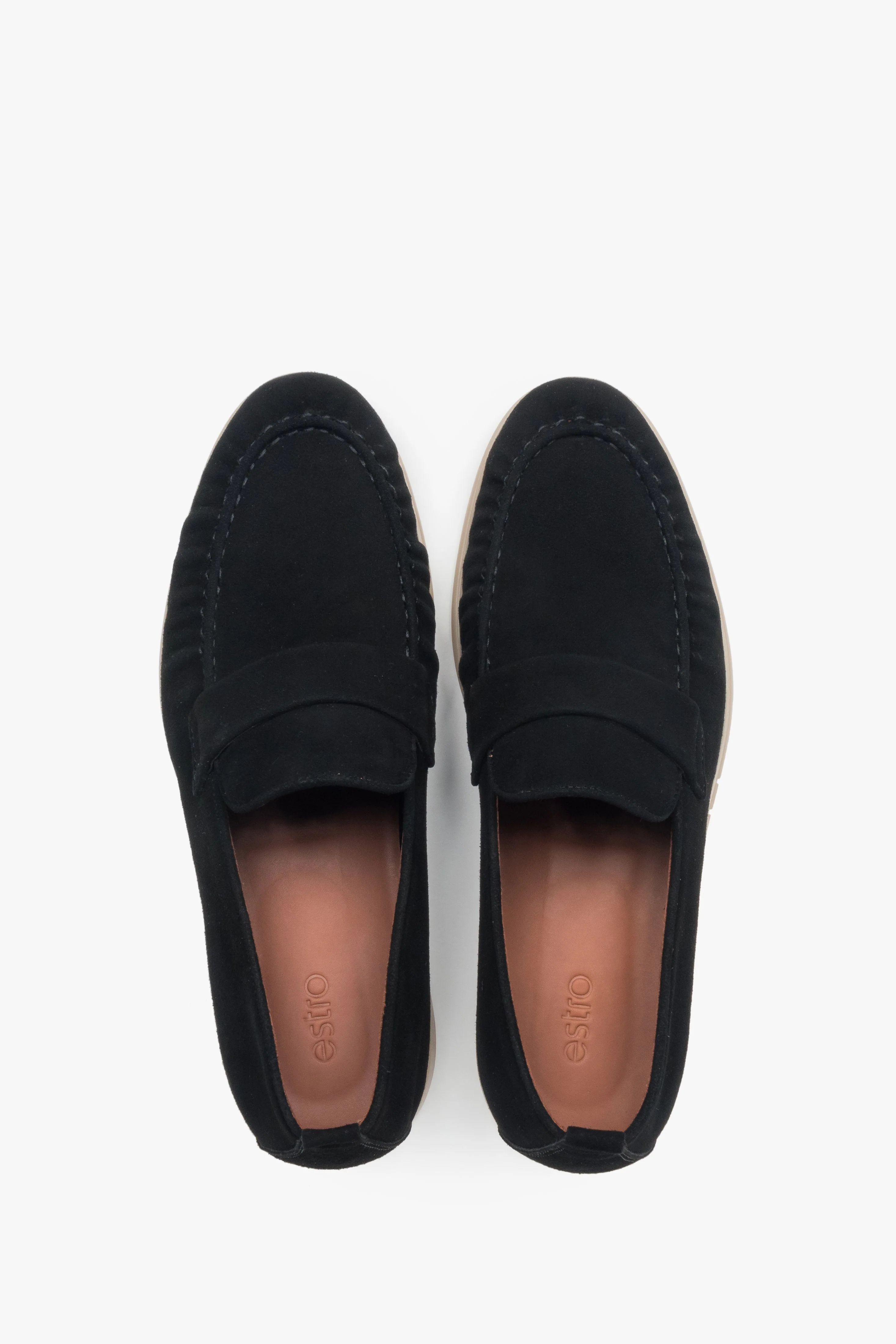 Klasyczne czarne loafersy męskie z miękkiego weluru naturalnego Estro ER00119067 - Image 4