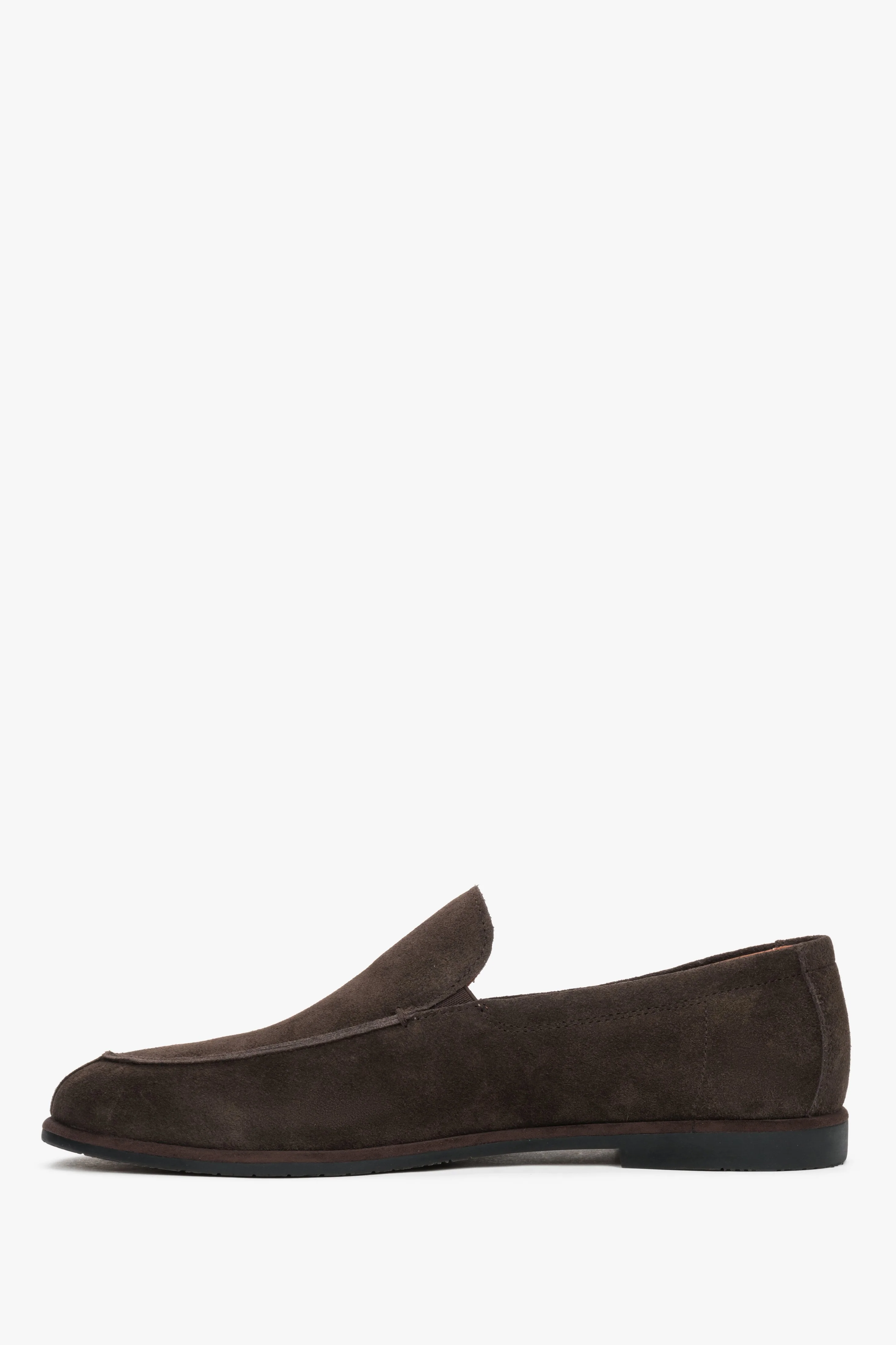 Ciemnobrązowe loafersy męskie z miękkiego weluru naturalnego Estro ER00119381 - Image 3