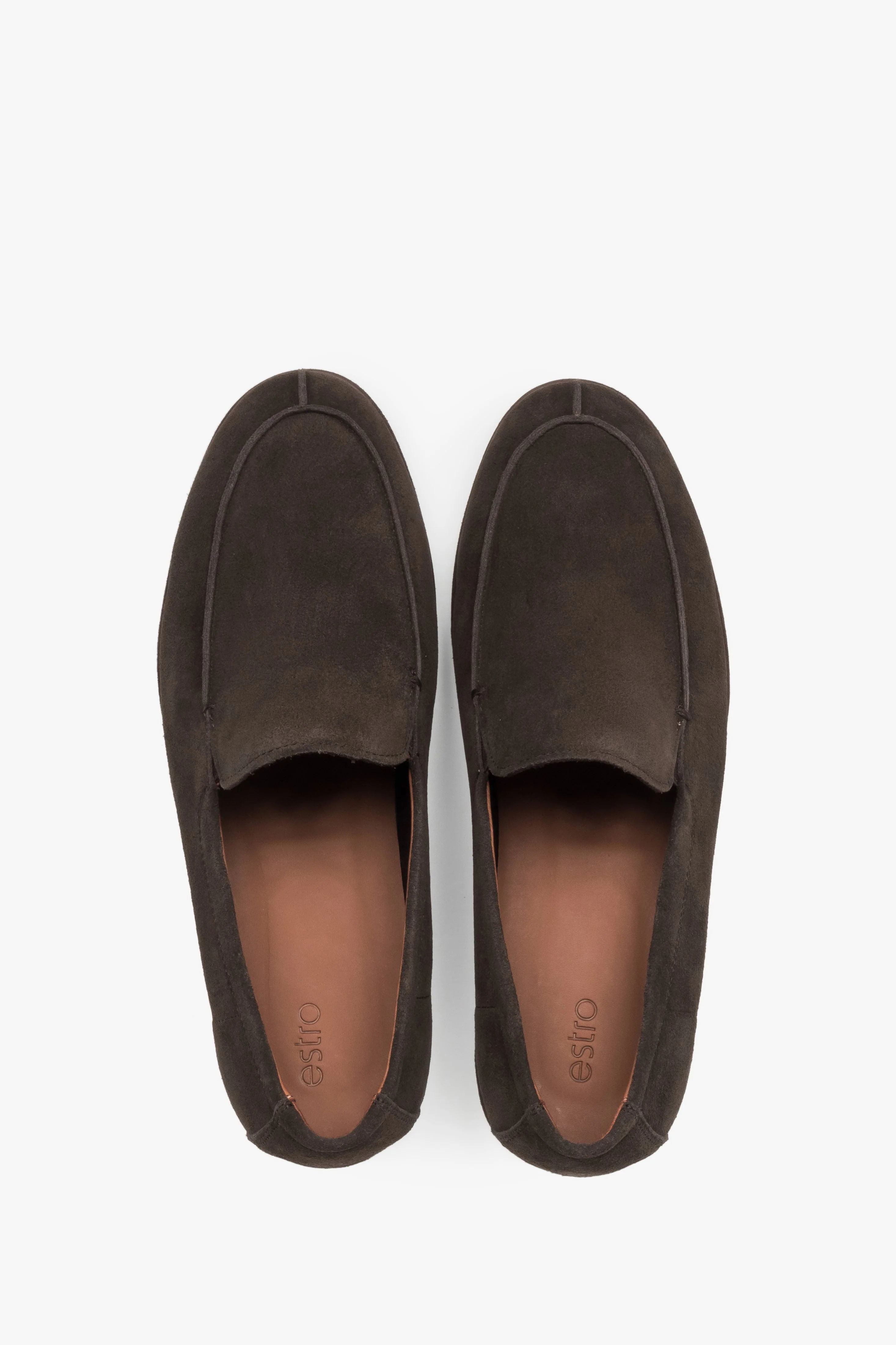 Ciemnobrązowe loafersy męskie z miękkiego weluru naturalnego Estro ER00119381 - Image 4
