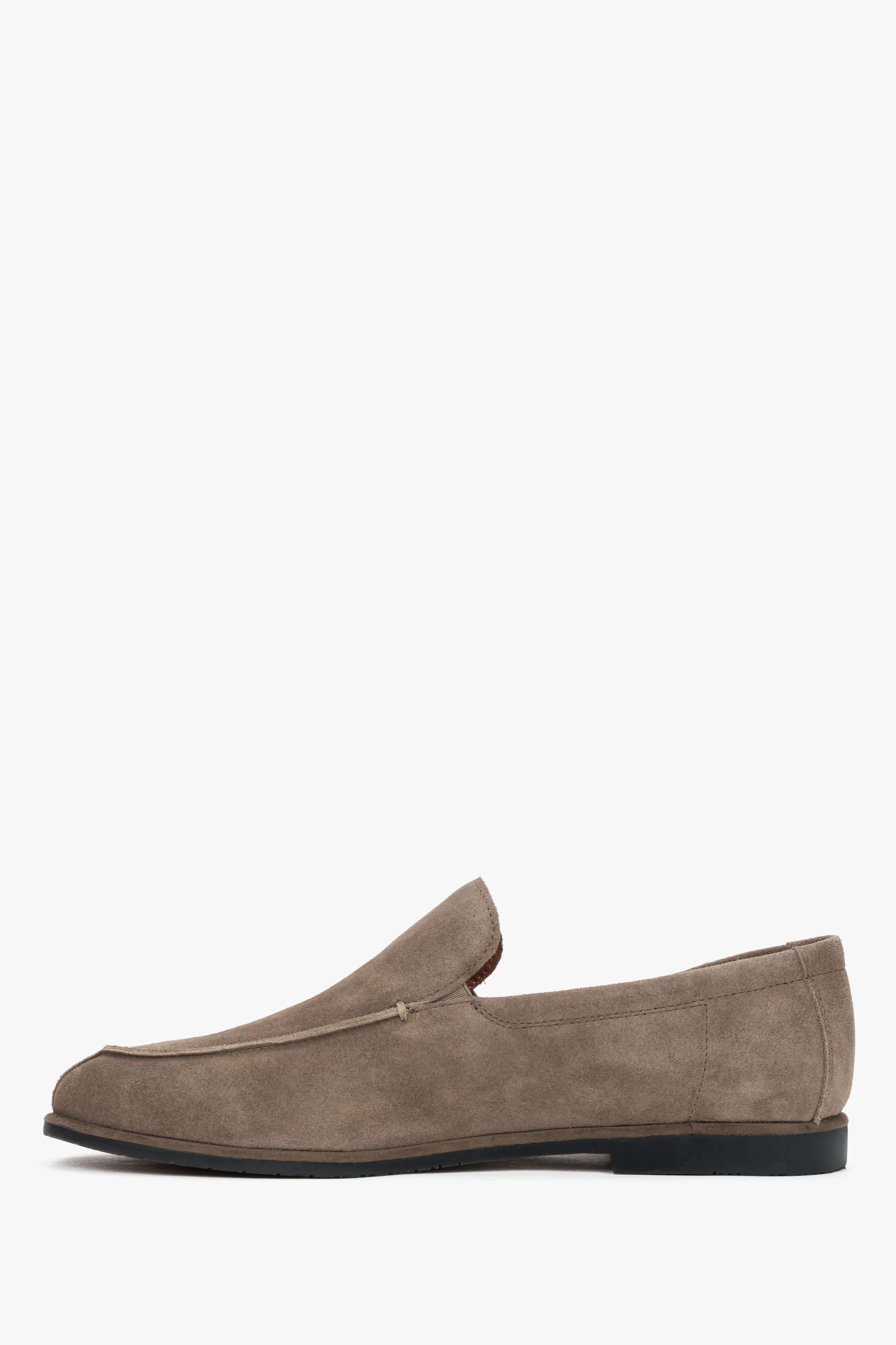 Loafersy męskie z miękkiego weluru naturalnego w kolorze khaki Estro ER00119441 - Image 3