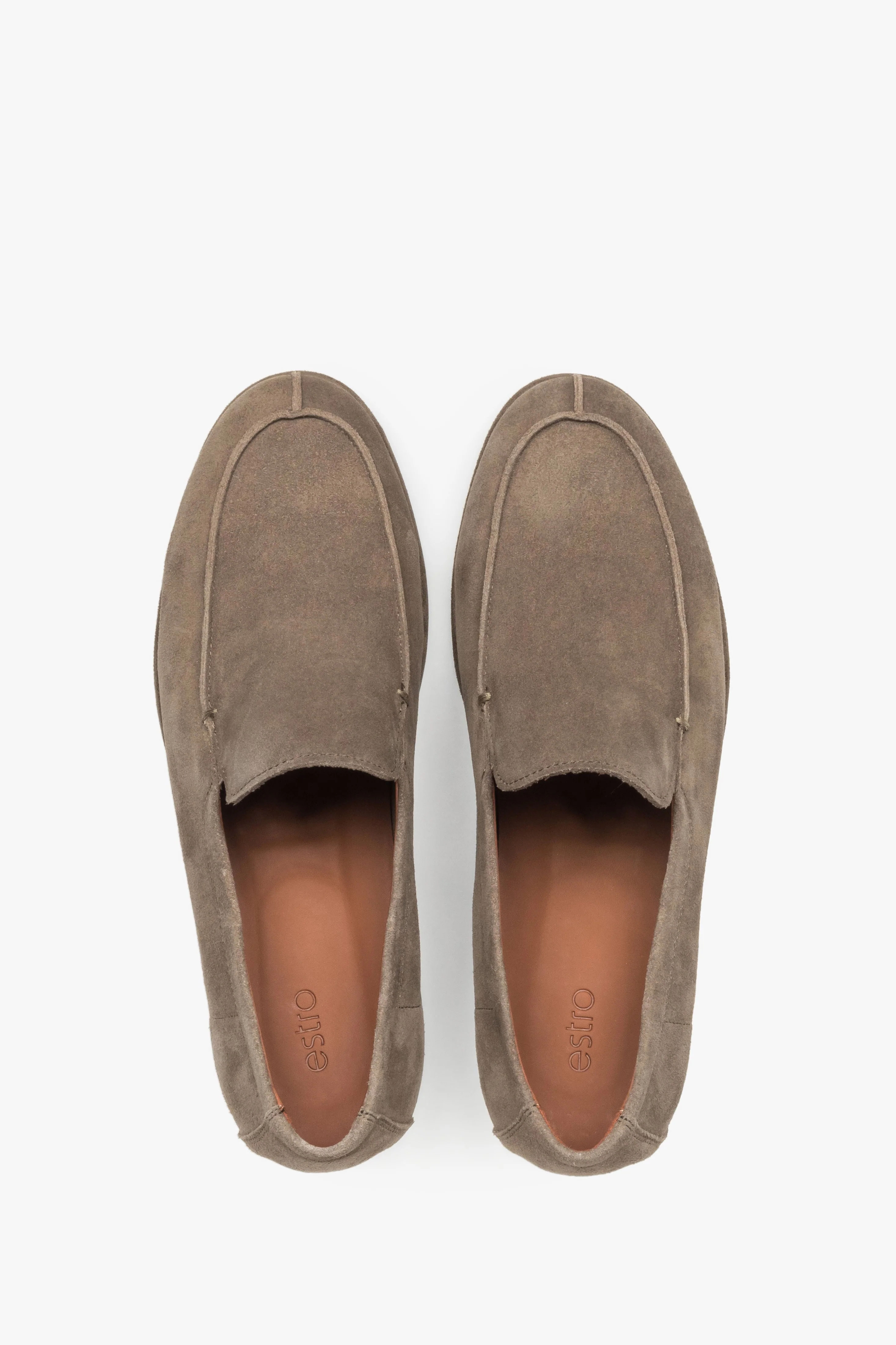 Loafersy męskie z miękkiego weluru naturalnego w kolorze khaki Estro ER00119441 - Image 4