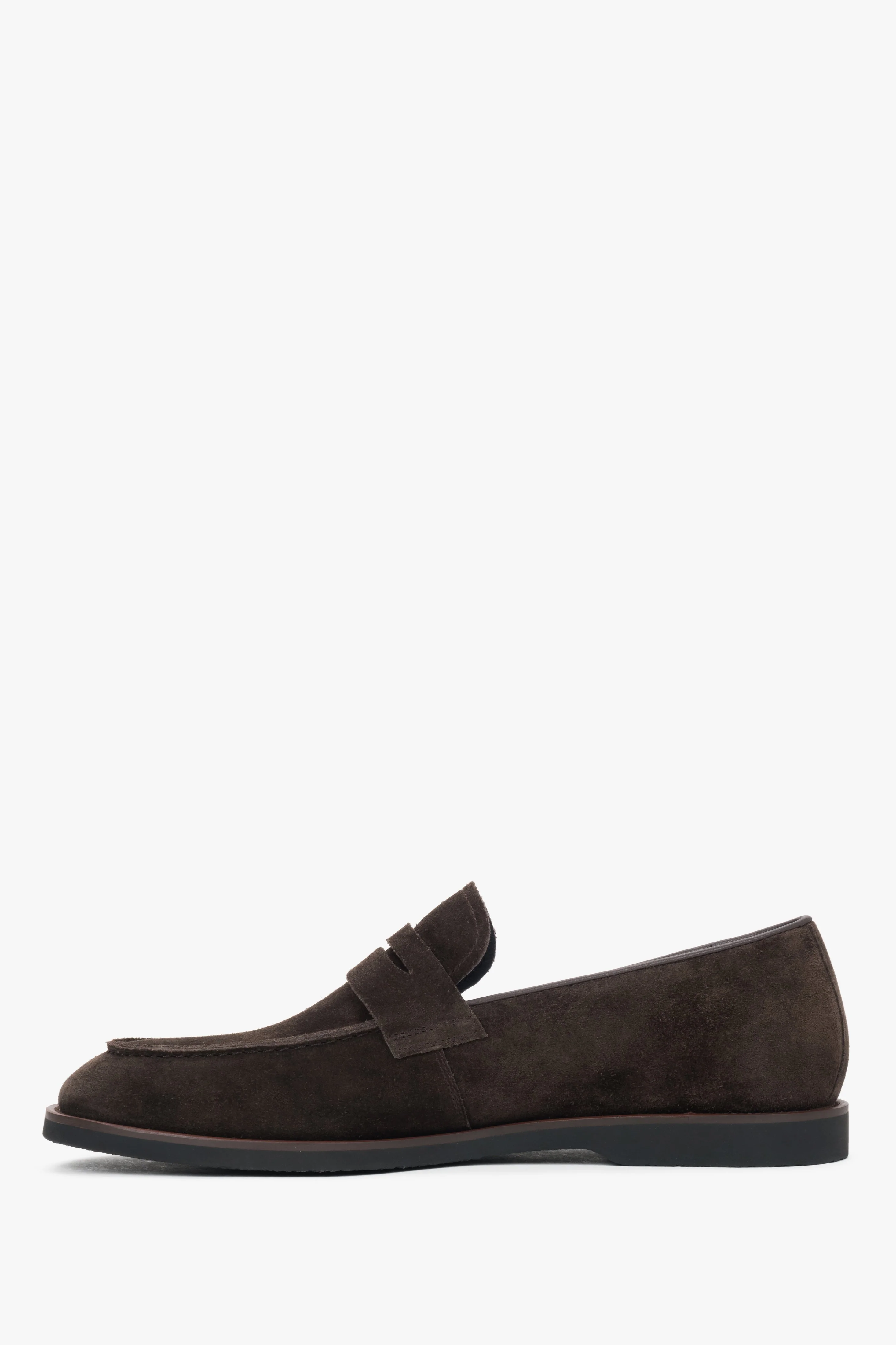 Miękkie ciemnobrązowe loafersy męskie z weluru naturalnego Estro ER00119039 - Image 8