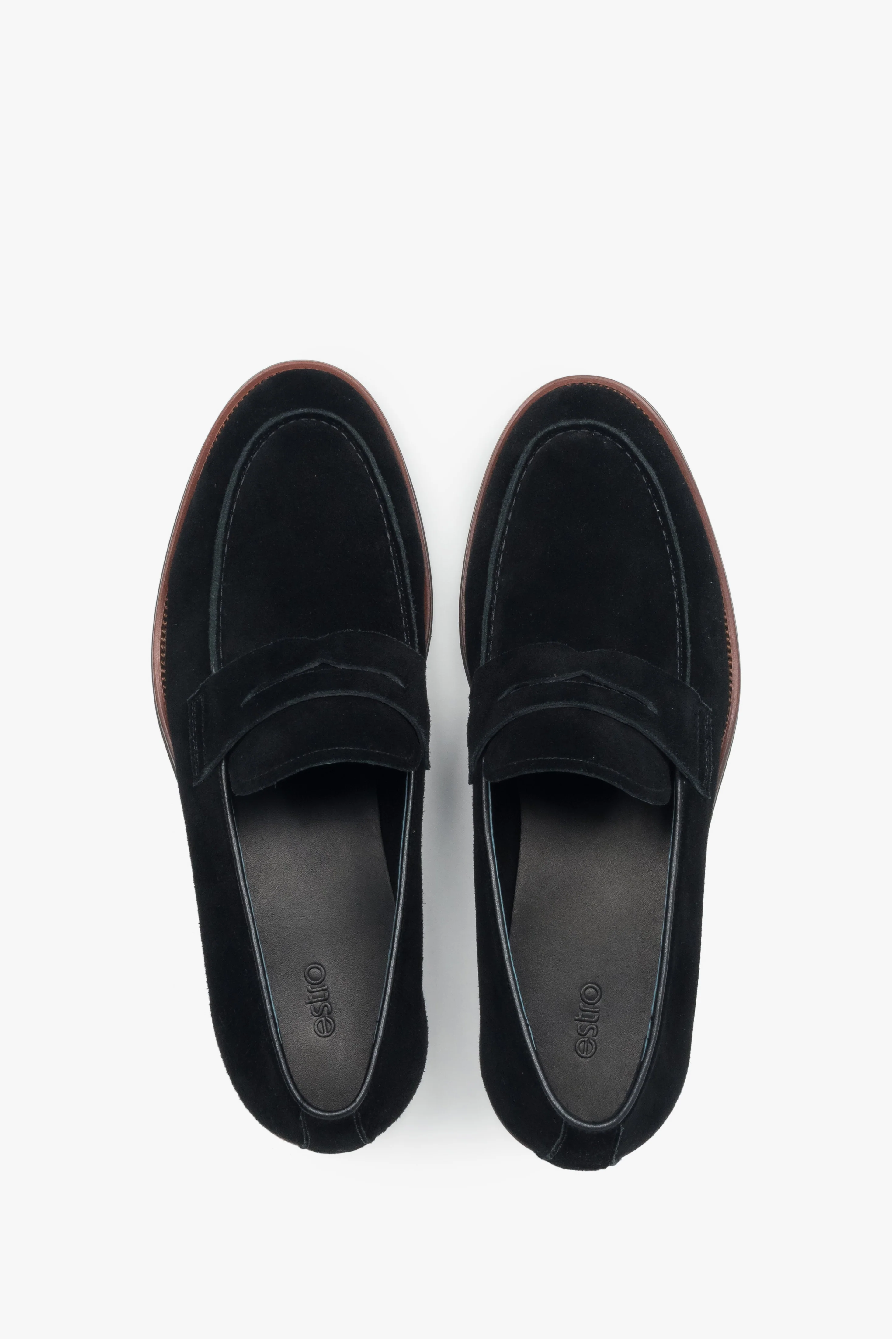 Miękkie czarne loafersy męskie z weluru naturalnego Estro ER00116992 - Image 4