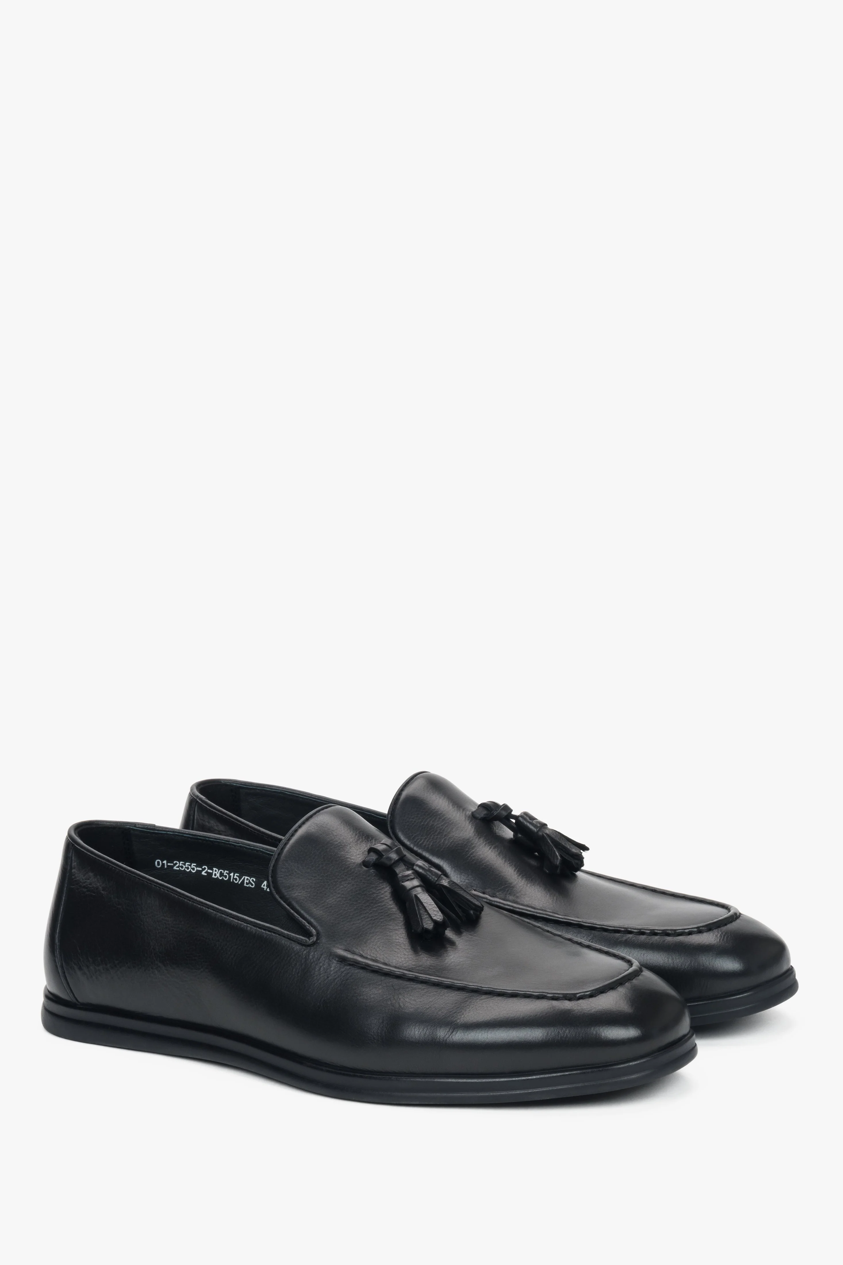 Eleganckie czarne loafersy męskie z chwostem ze skóry naturalnej Estro ER00119072 - Image 2