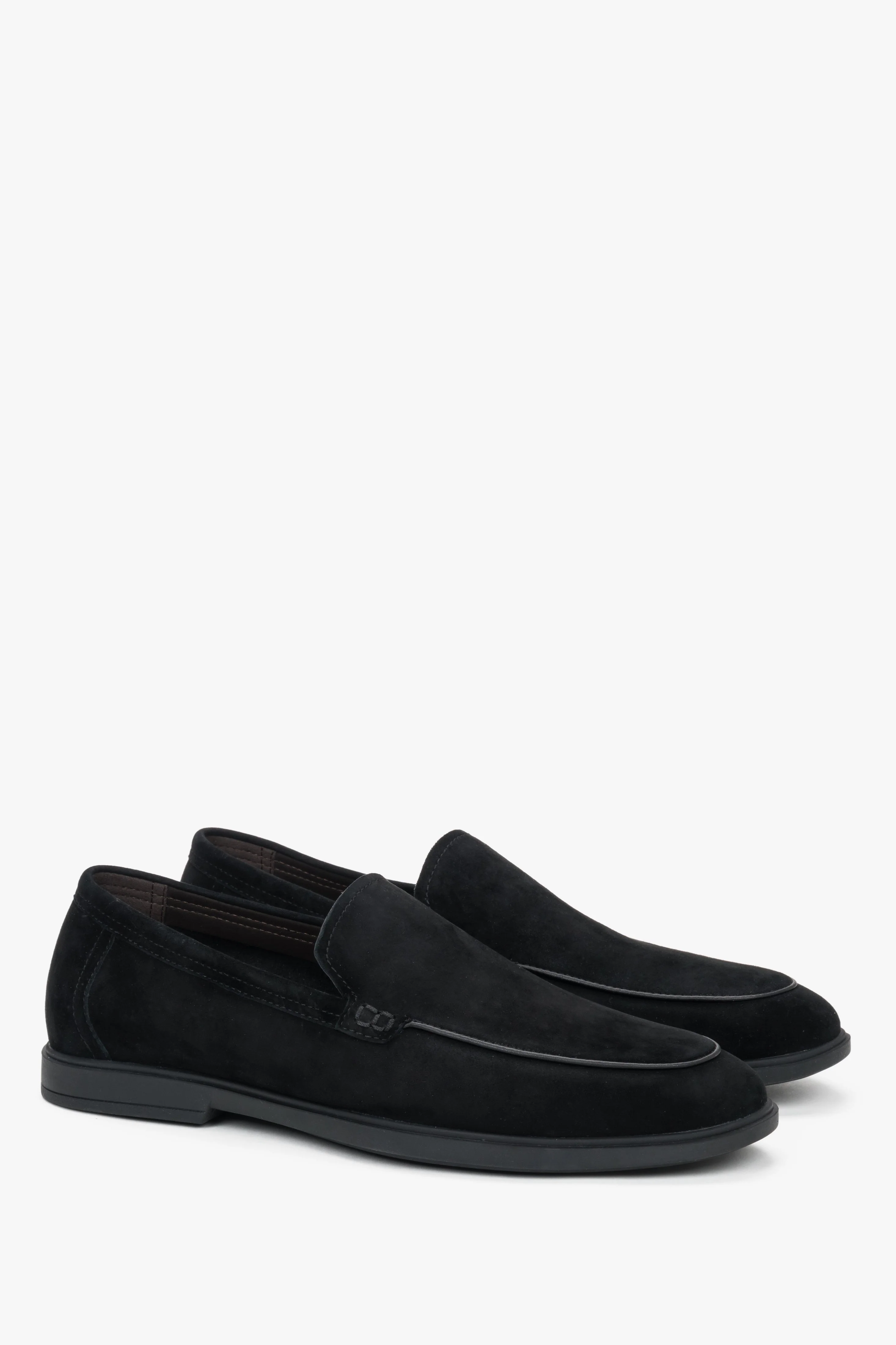 Podłużne czarne loafersy męskie z weluru naturalnego Estro ER00119403 - Image 2