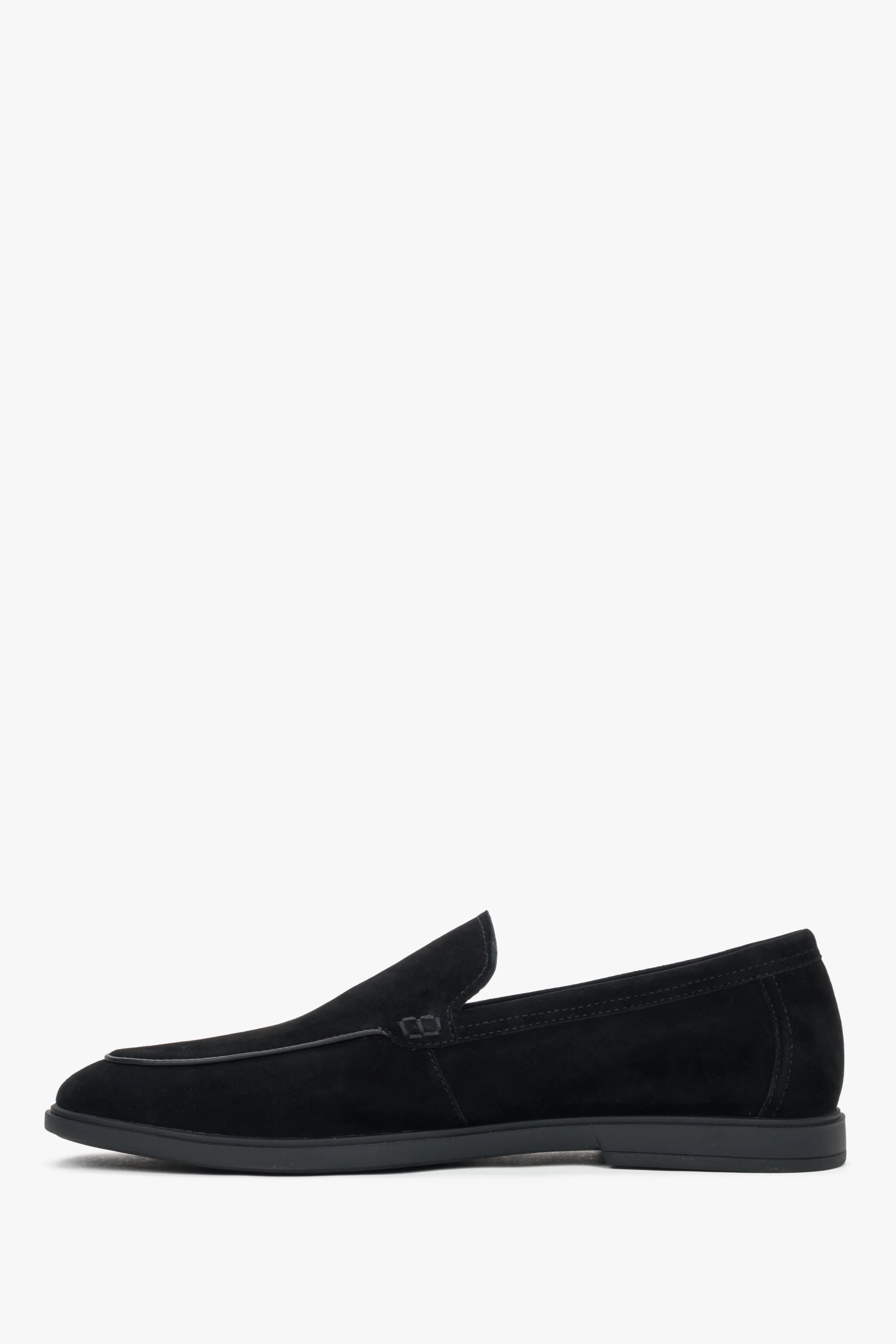 Podłużne czarne loafersy męskie z weluru naturalnego Estro ER00119403 - Image 3