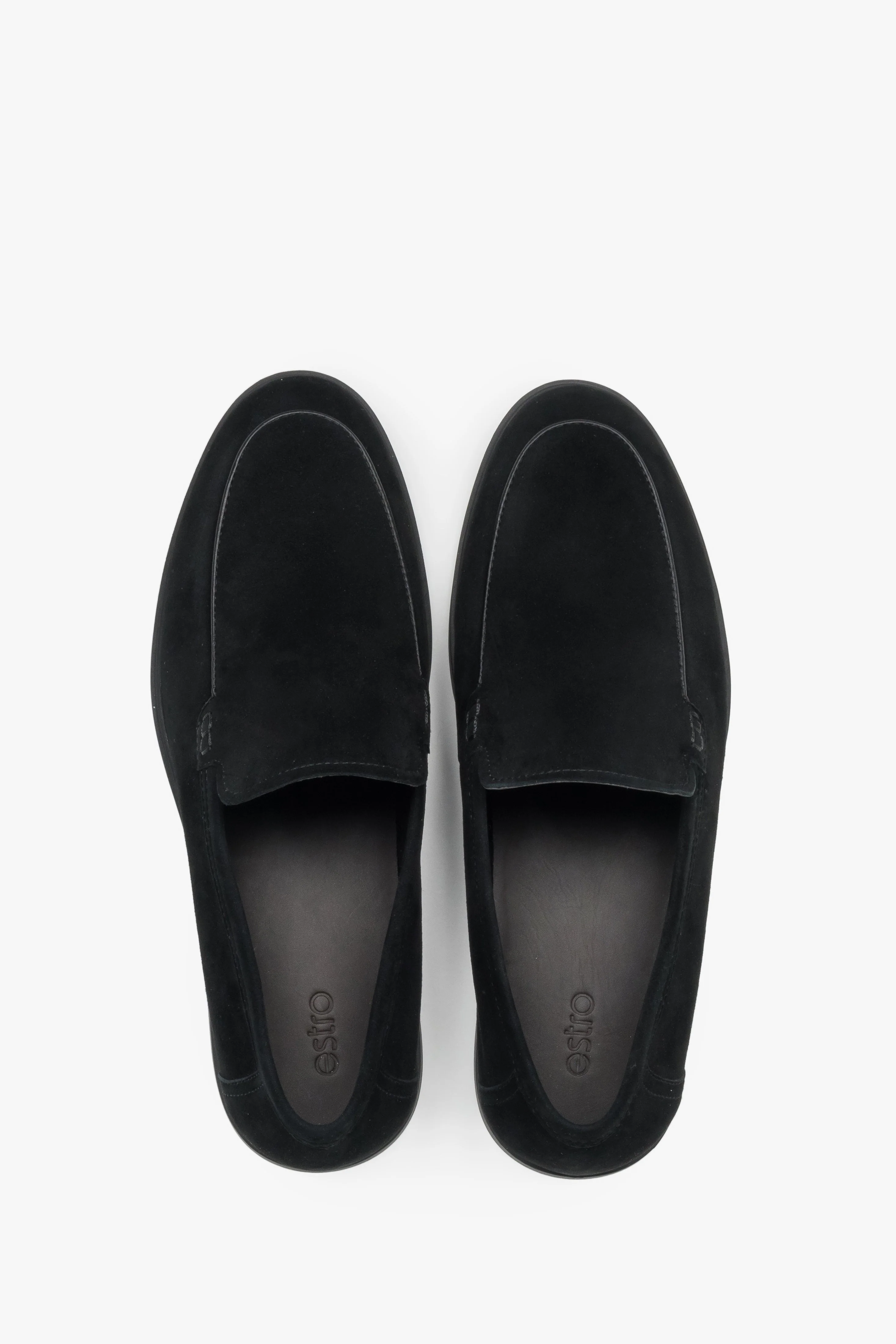 Podłużne czarne loafersy męskie z weluru naturalnego Estro ER00119403 - Image 4