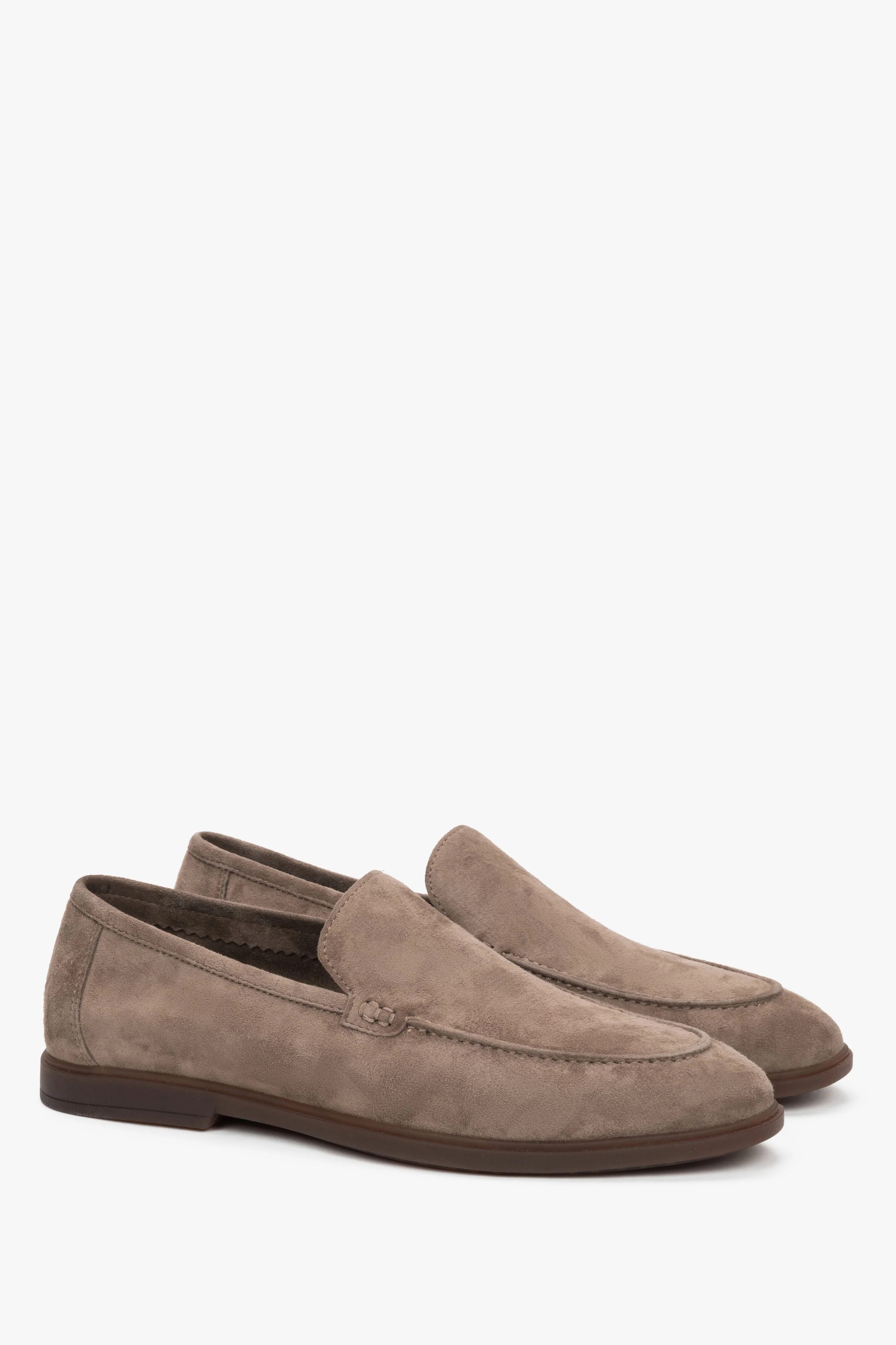 Podłużne loafersy męskie z weluru naturalnego w kolorze khaki Estro ER00119402 - Image 2