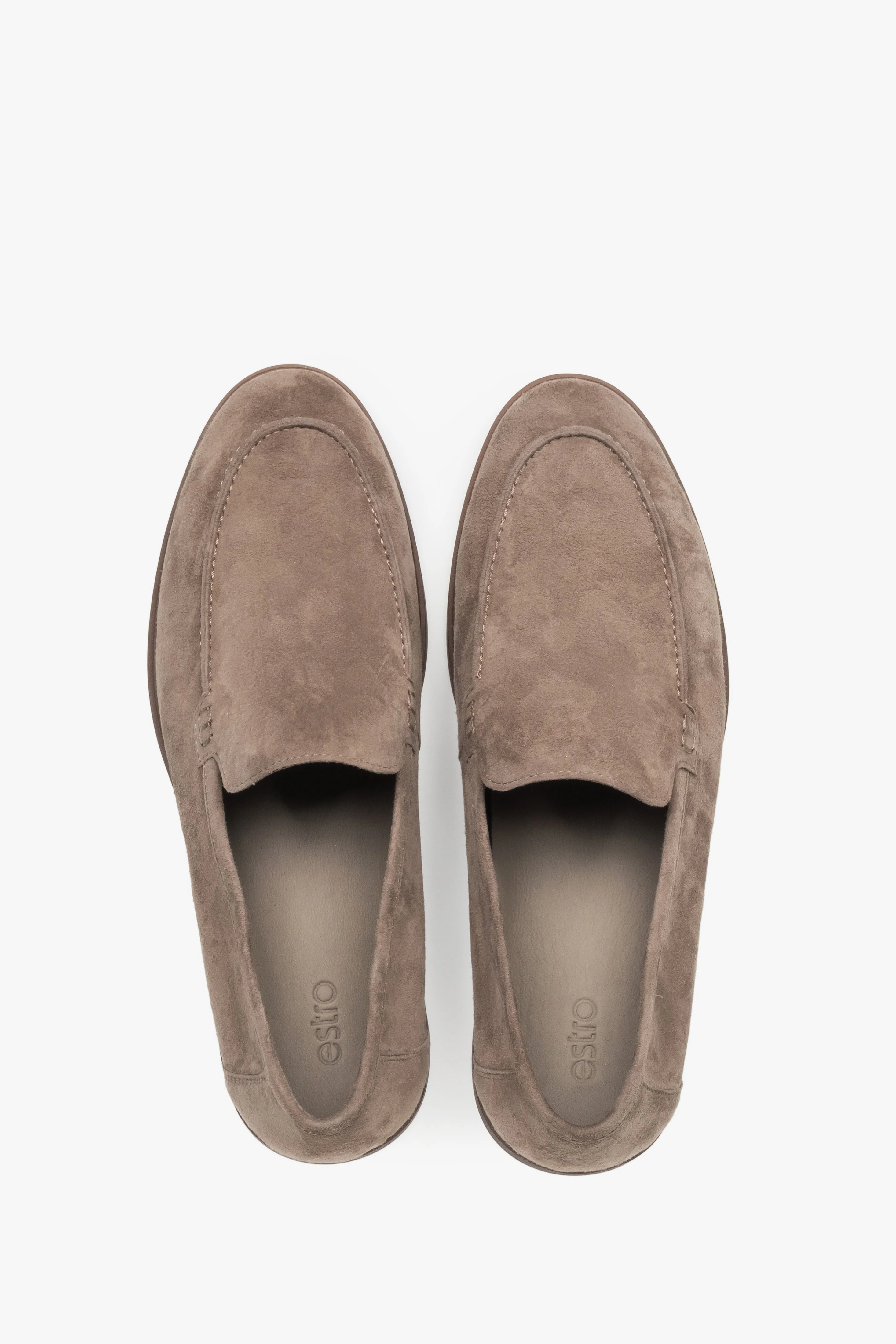 Podłużne loafersy męskie z weluru naturalnego w kolorze khaki Estro ER00119402 - Image 4