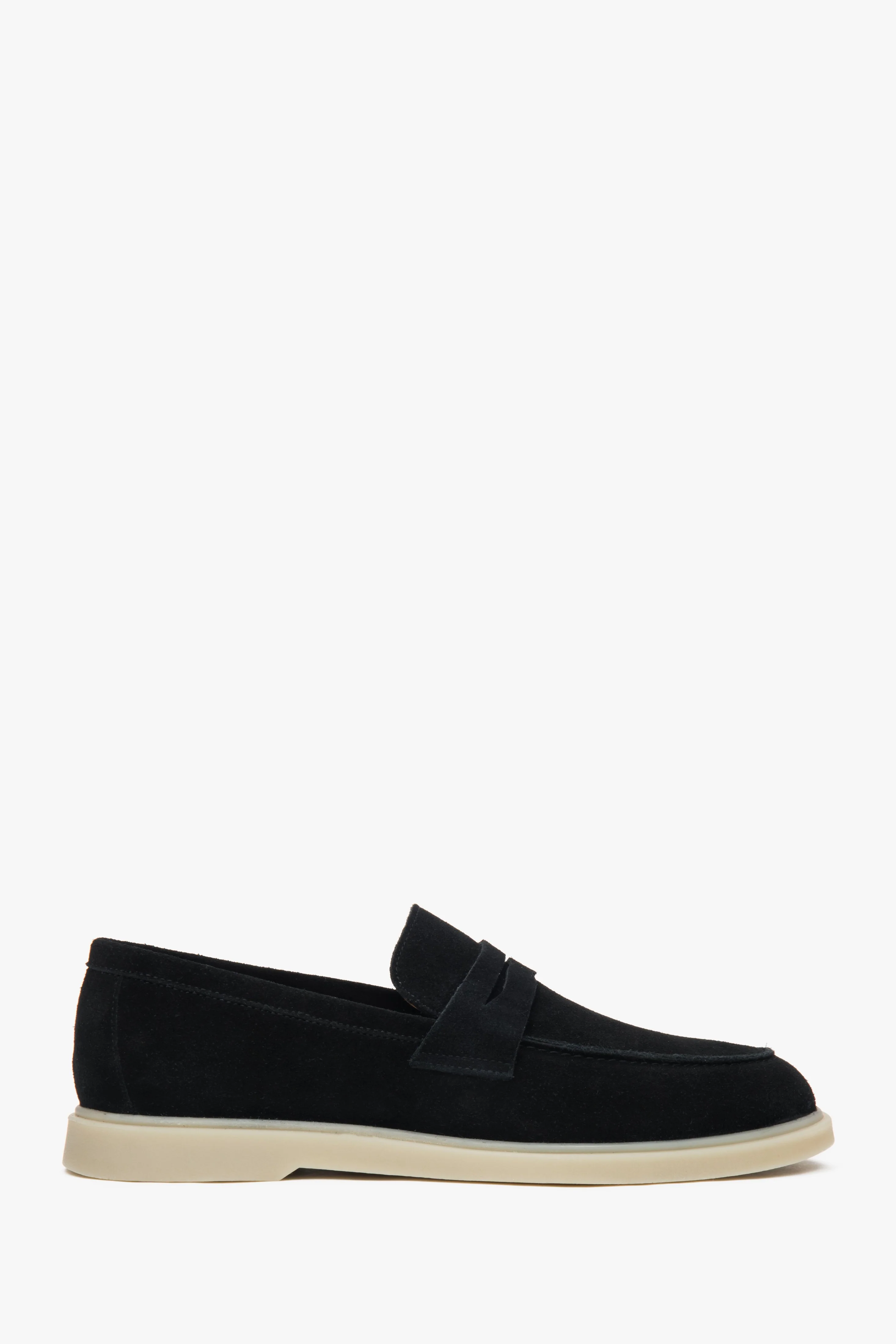Czarne loafersy męskie z włoskiego weluru naturalnego Premium Estro ER00117291