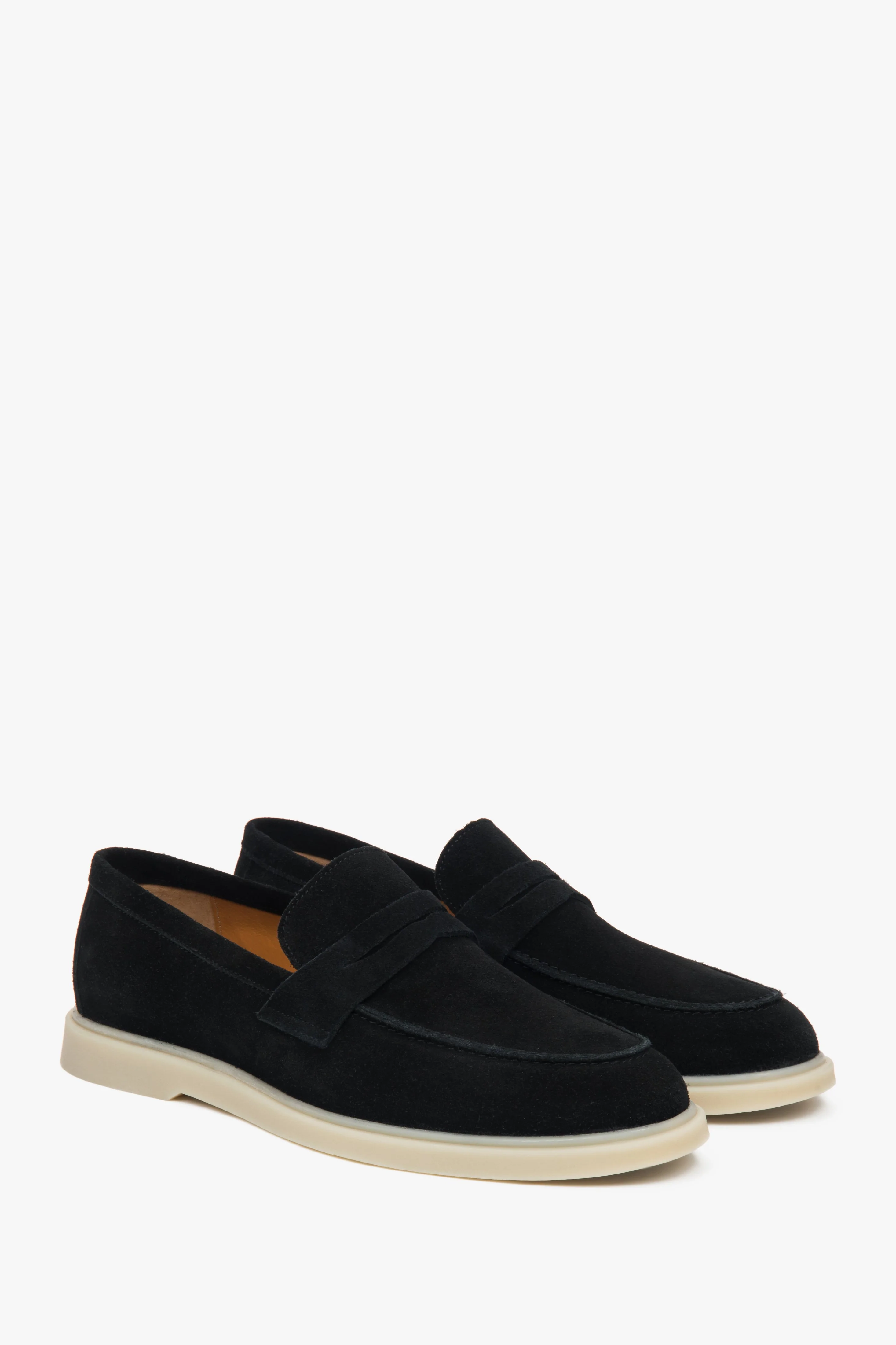 Czarne loafersy męskie z włoskiego weluru naturalnego Premium Estro ER00117291 - Image 2