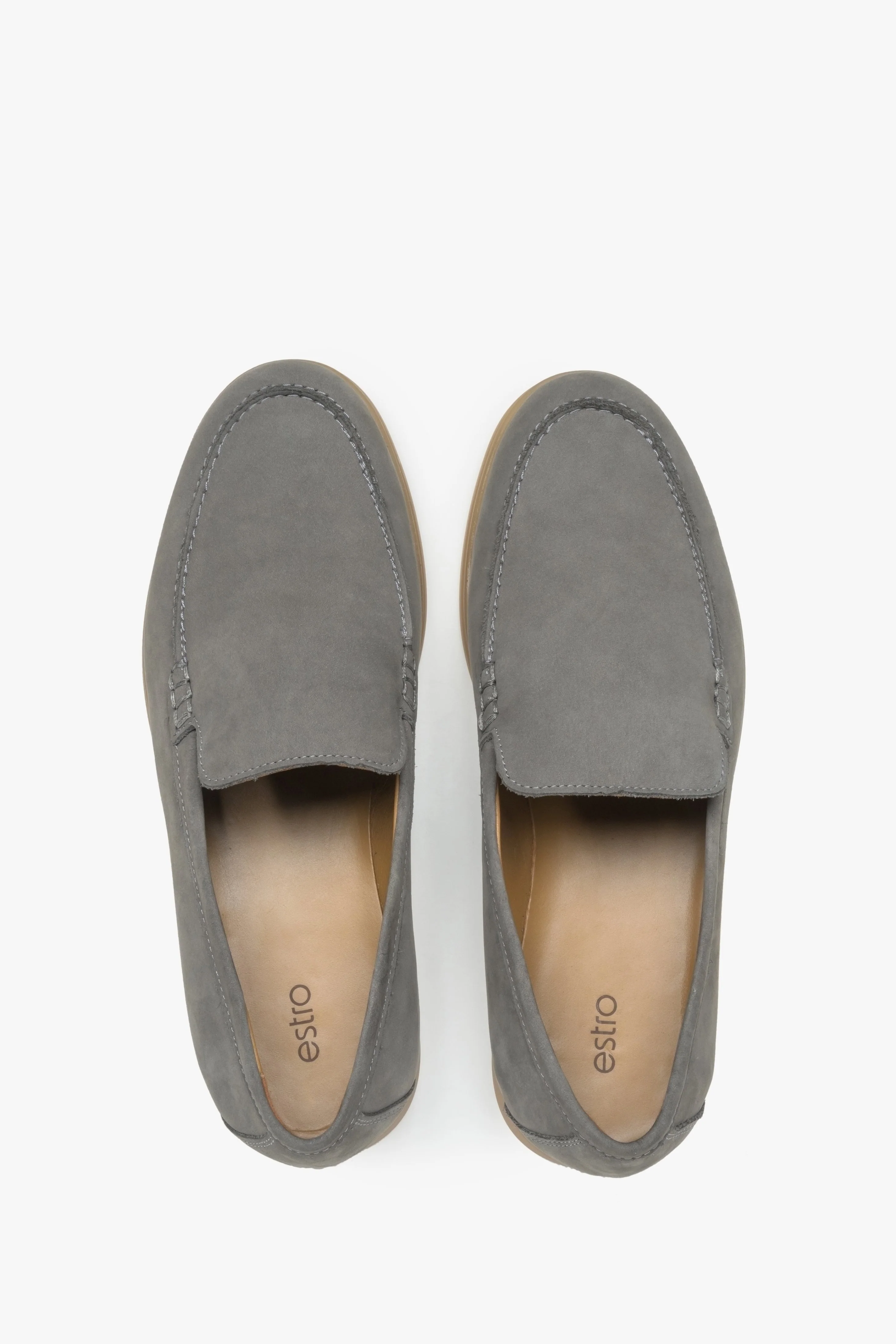 Szare loafersy męskie z włoskiego nubuku naturalnego Premium Estro ER00117406 - Image 4