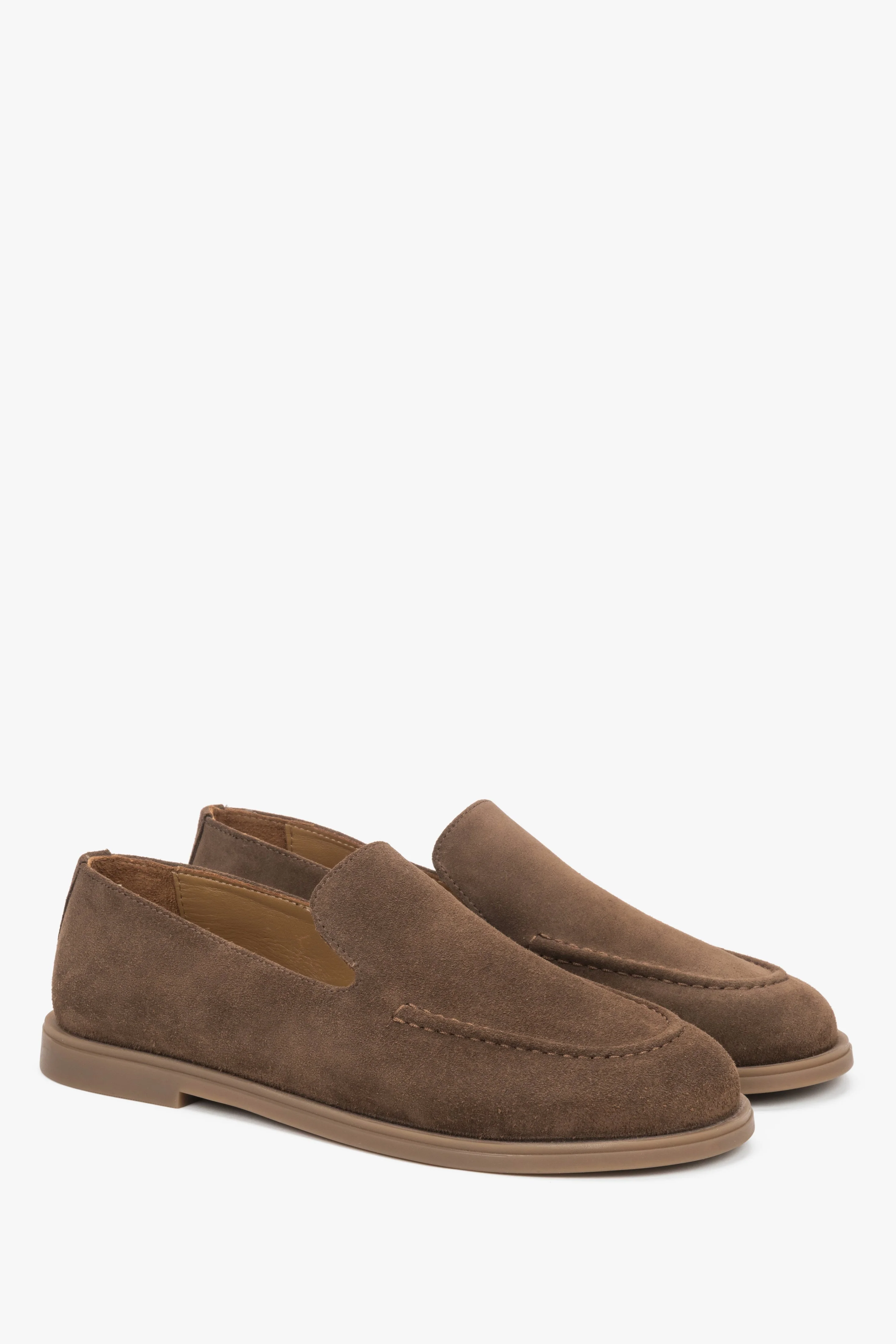 Brązowe mokasyny damskie typu barefoot z włoskiego weluru naturalnego Premium Estro ER00119353 - Image 3