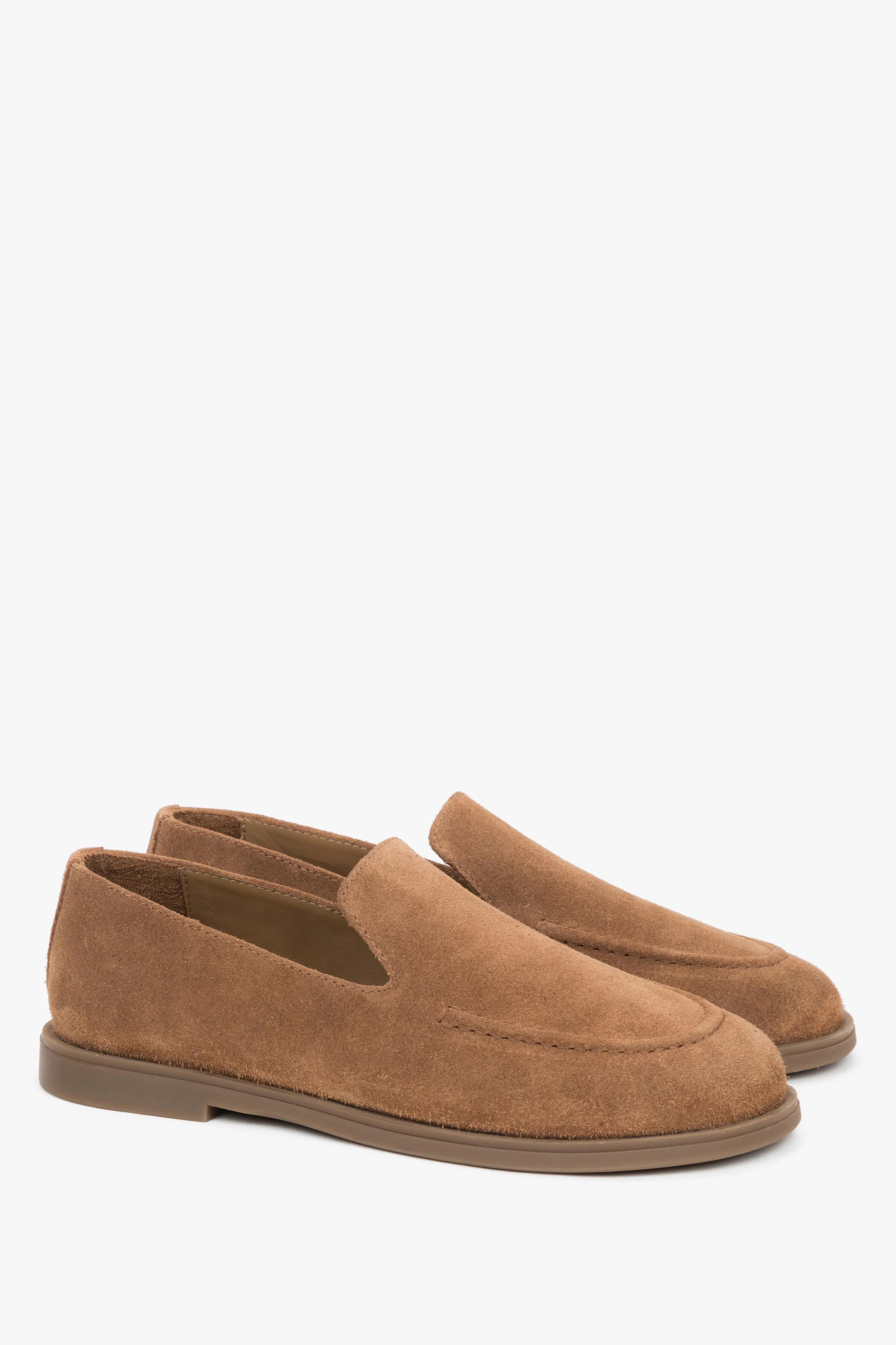Karmelowe mokasyny damskie typu barefoot z włoskiego weluru naturalnego Premium Estro ER00119487 - Image 4