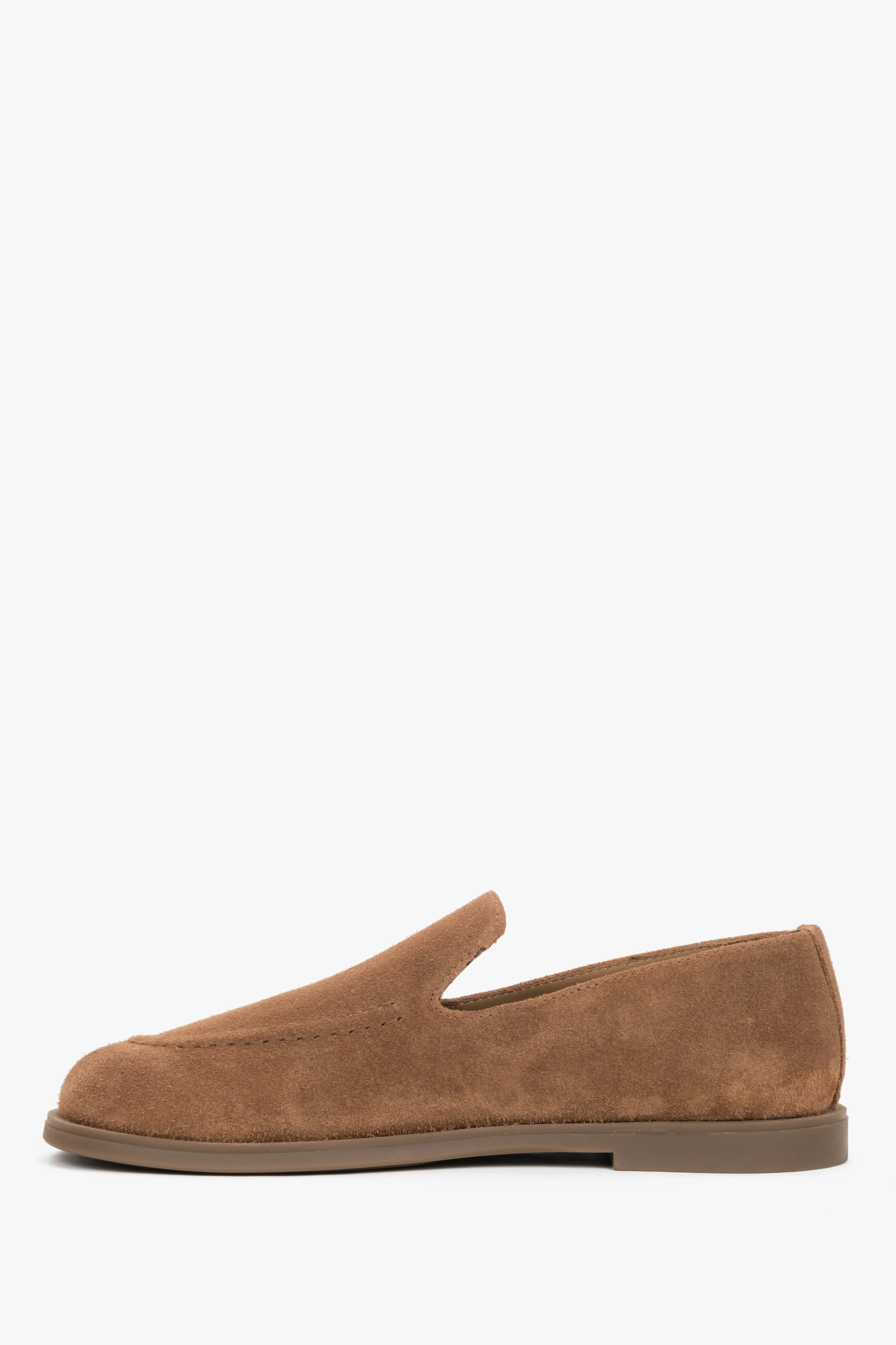 Karmelowe mokasyny damskie typu barefoot z włoskiego weluru naturalnego Premium Estro ER00119487 - Image 5
