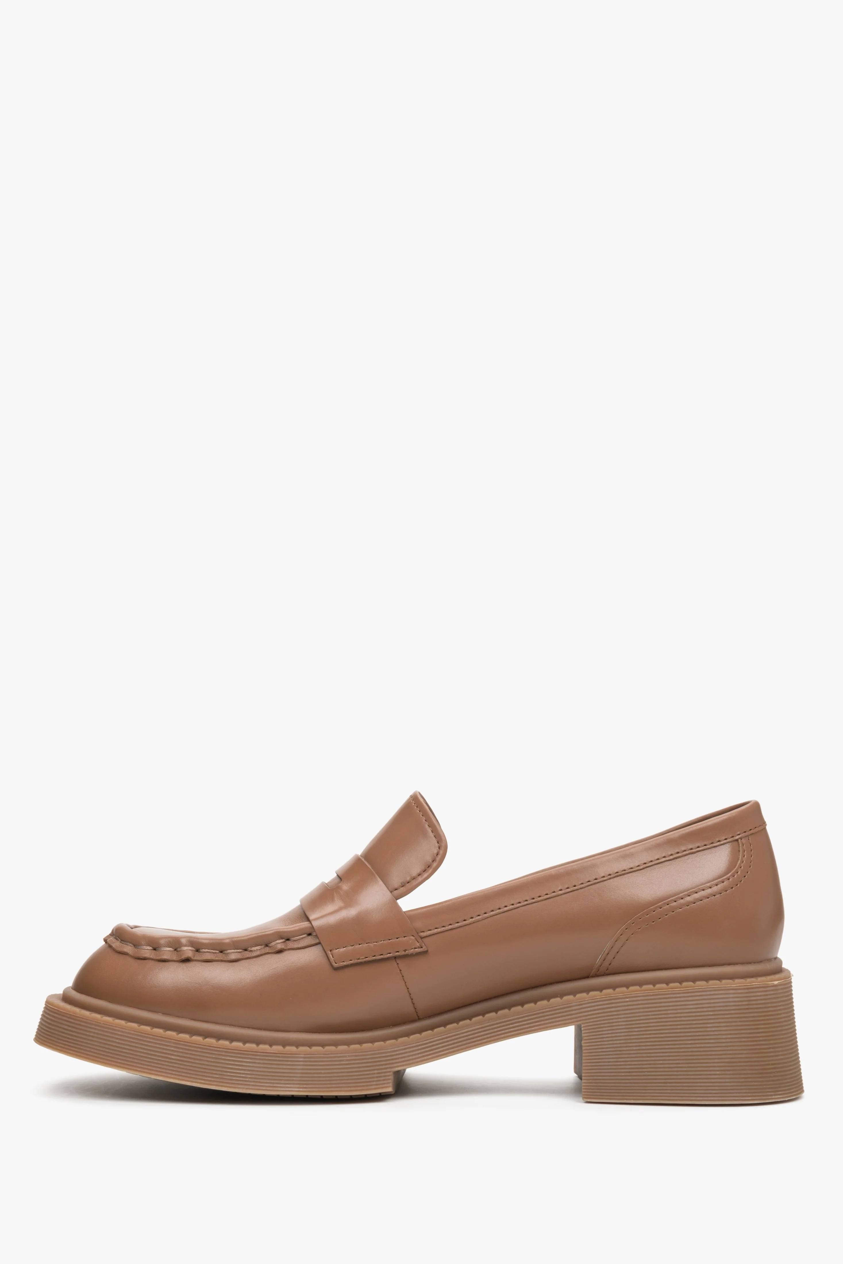Brązowe mokasyny damskie loafersy na stabilnym obcasie ze skóry naturalnej Estro ER00113578 - Image 9