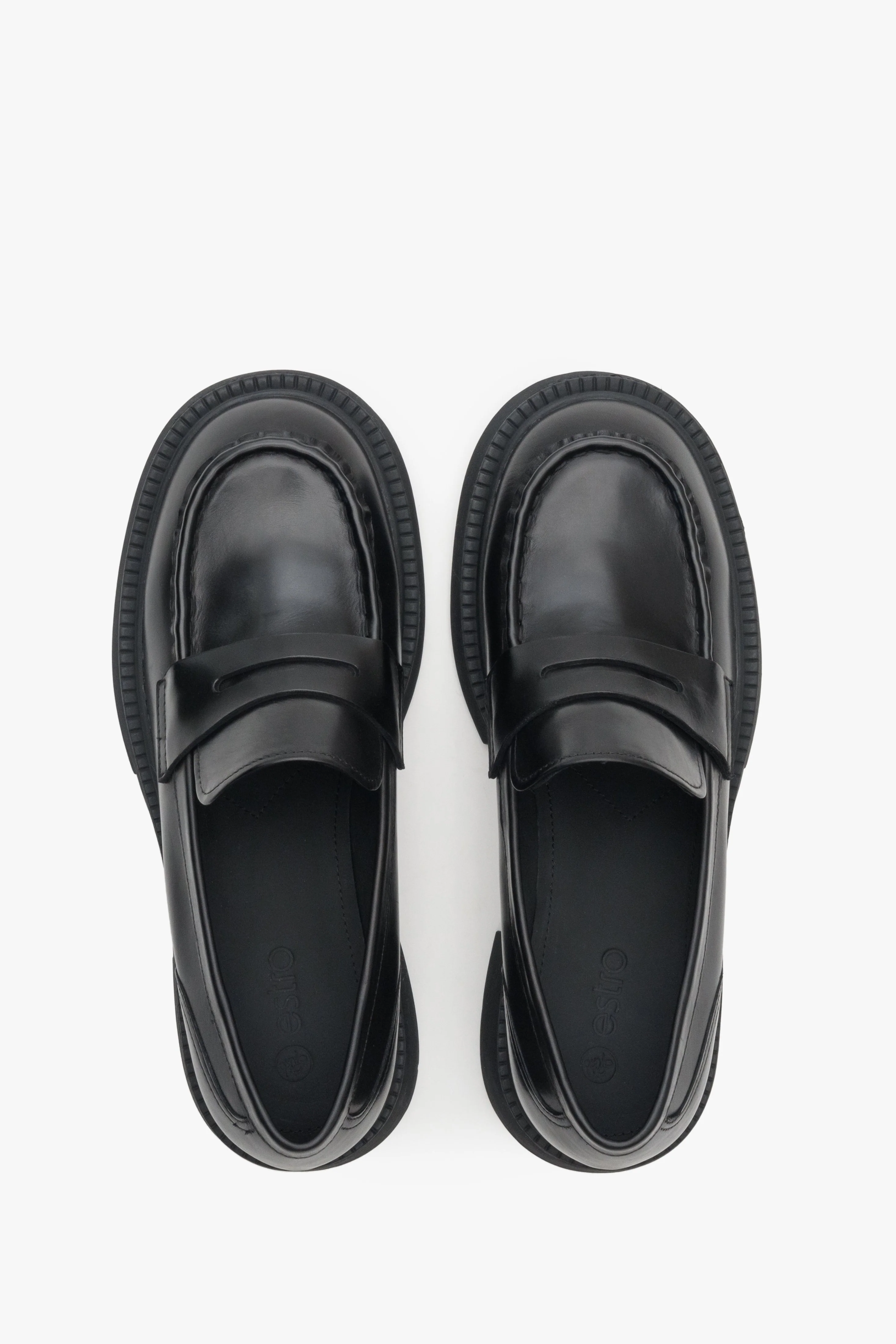 Czarne mokasyny damskie loafersy na stabilnym obcasie ze skóry naturalnej Estro ER00113576 - Image 8