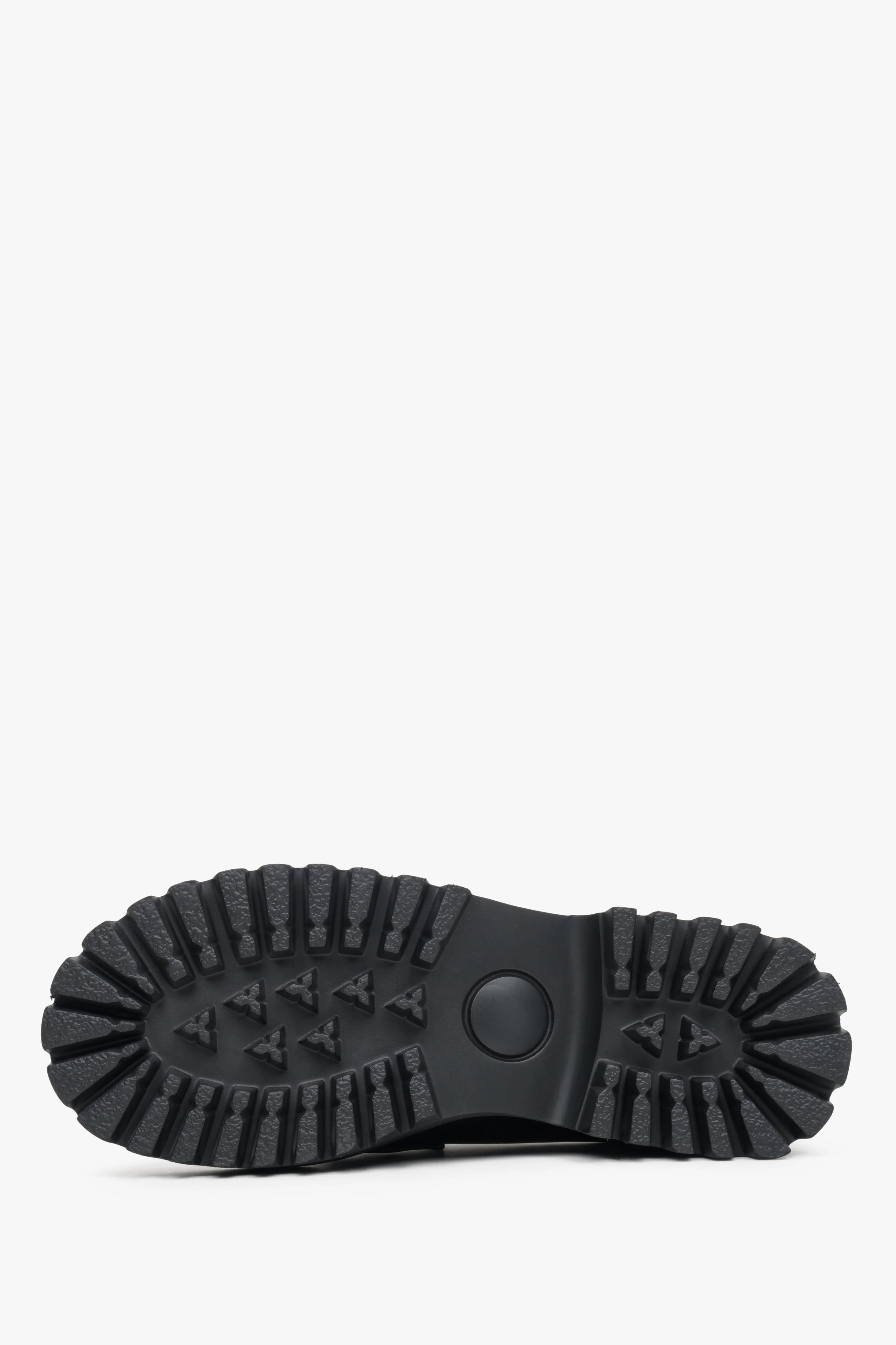 Czarne skórzane mokasyny damskie loafersy ze złotą sprzączką Estro ER00113583 - Image 8