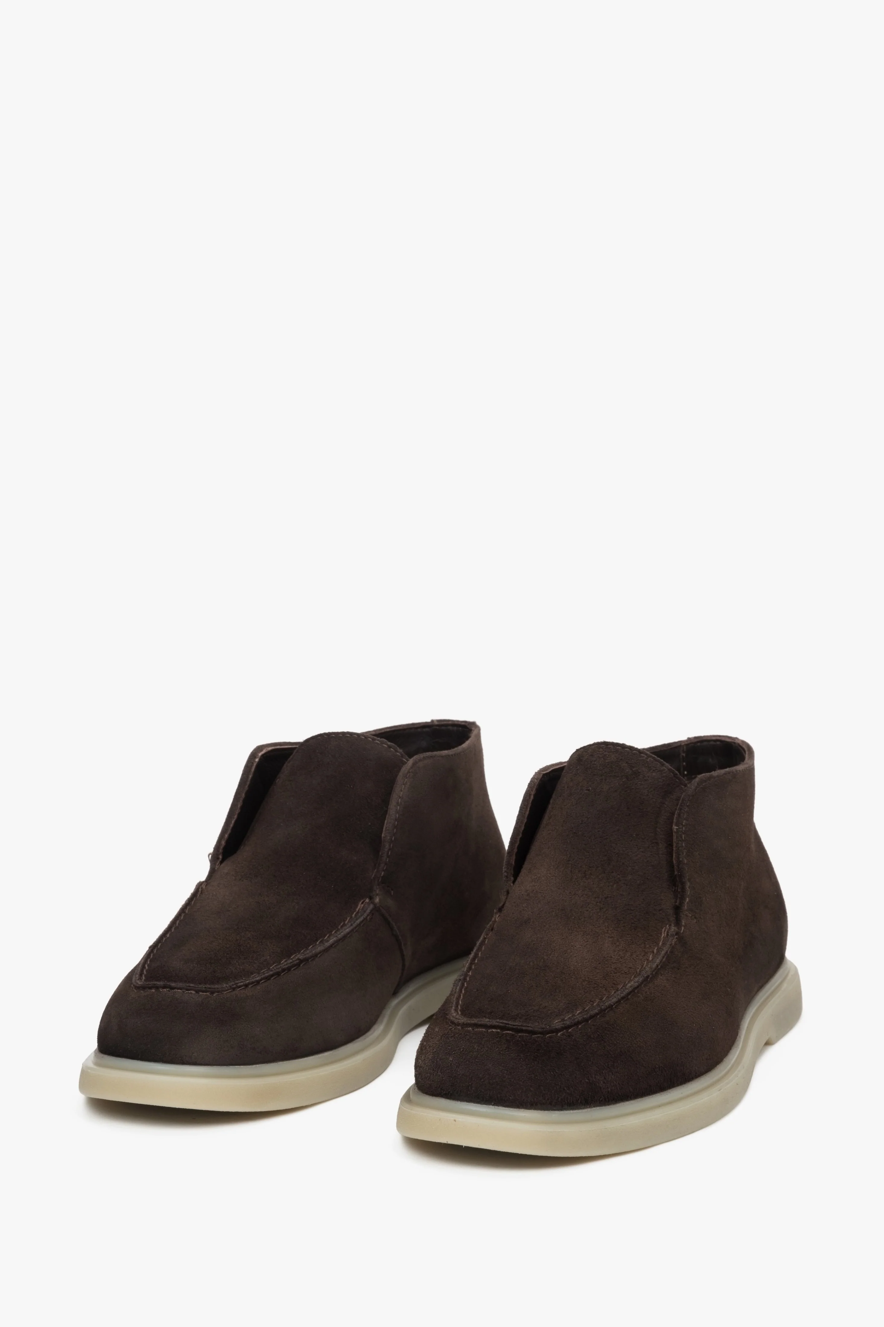 Wysokie ciemnobrązowe mokasyny damskie z włoskiego weluru naturalnego Premium Estro ER00116798 - Image 6