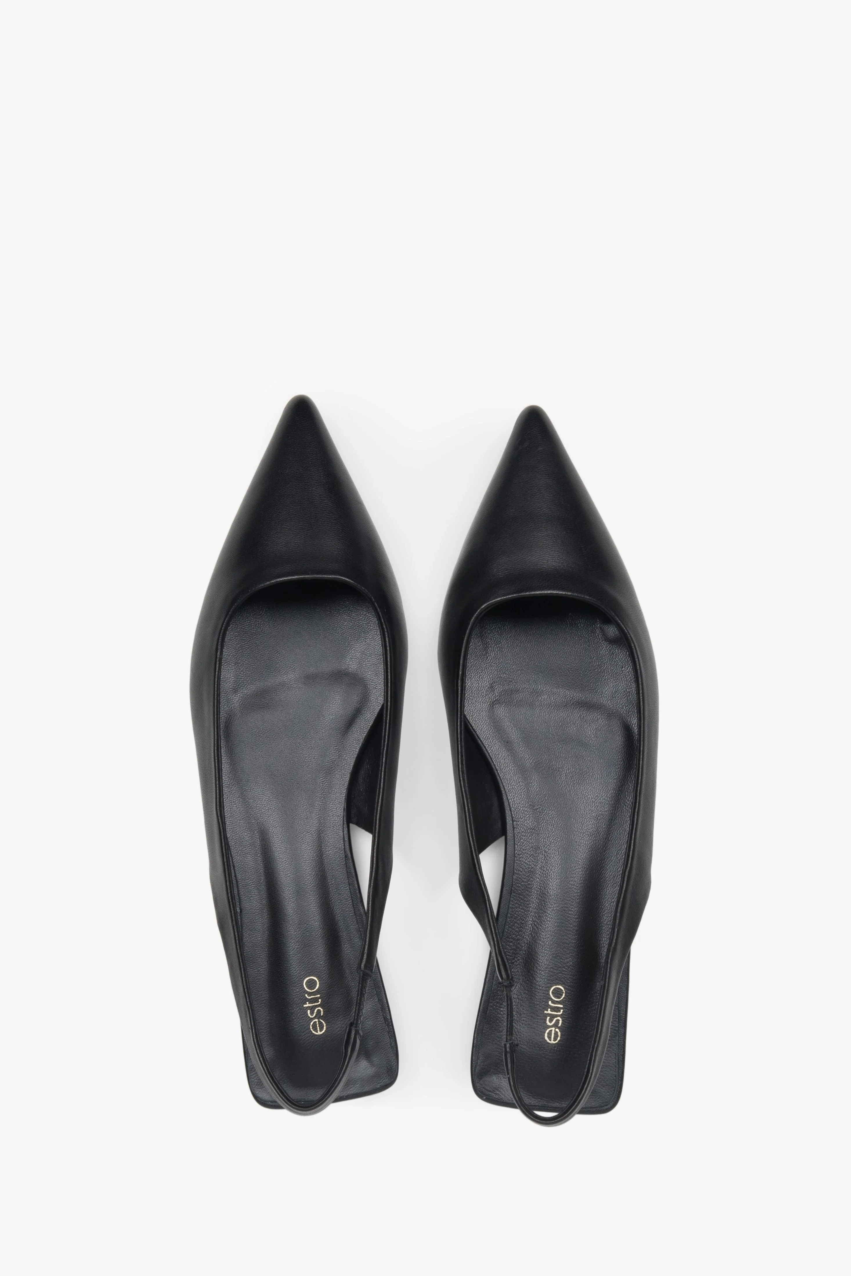Czarne sandały damskie typu slingback na płaskim obcasie z czubkiem w szpic Estro ER00117219 - Image 4