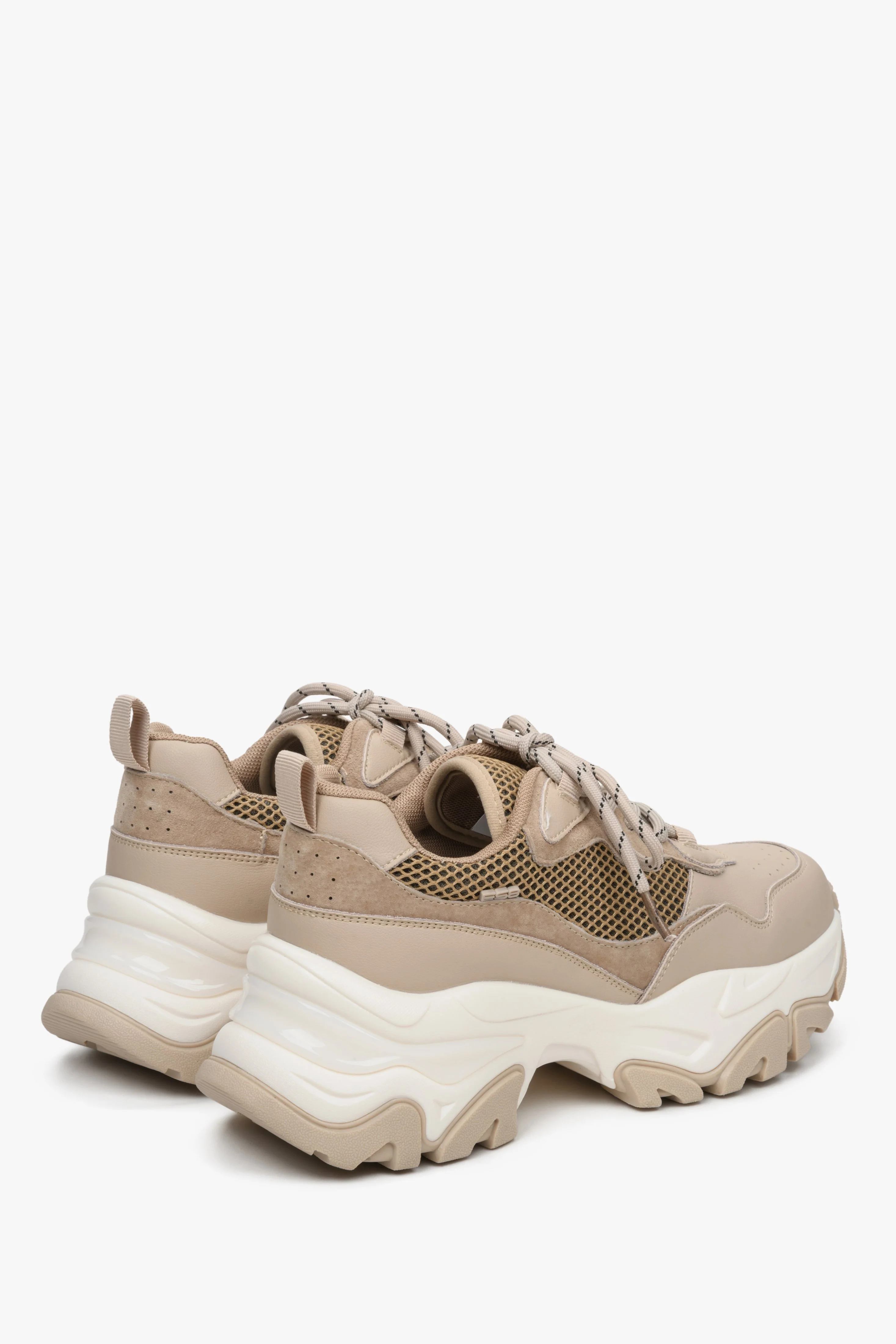 Beżowo-brązowe sneakersy damskie ze skóry naturalnej ES8 ER00112277 - Image 8