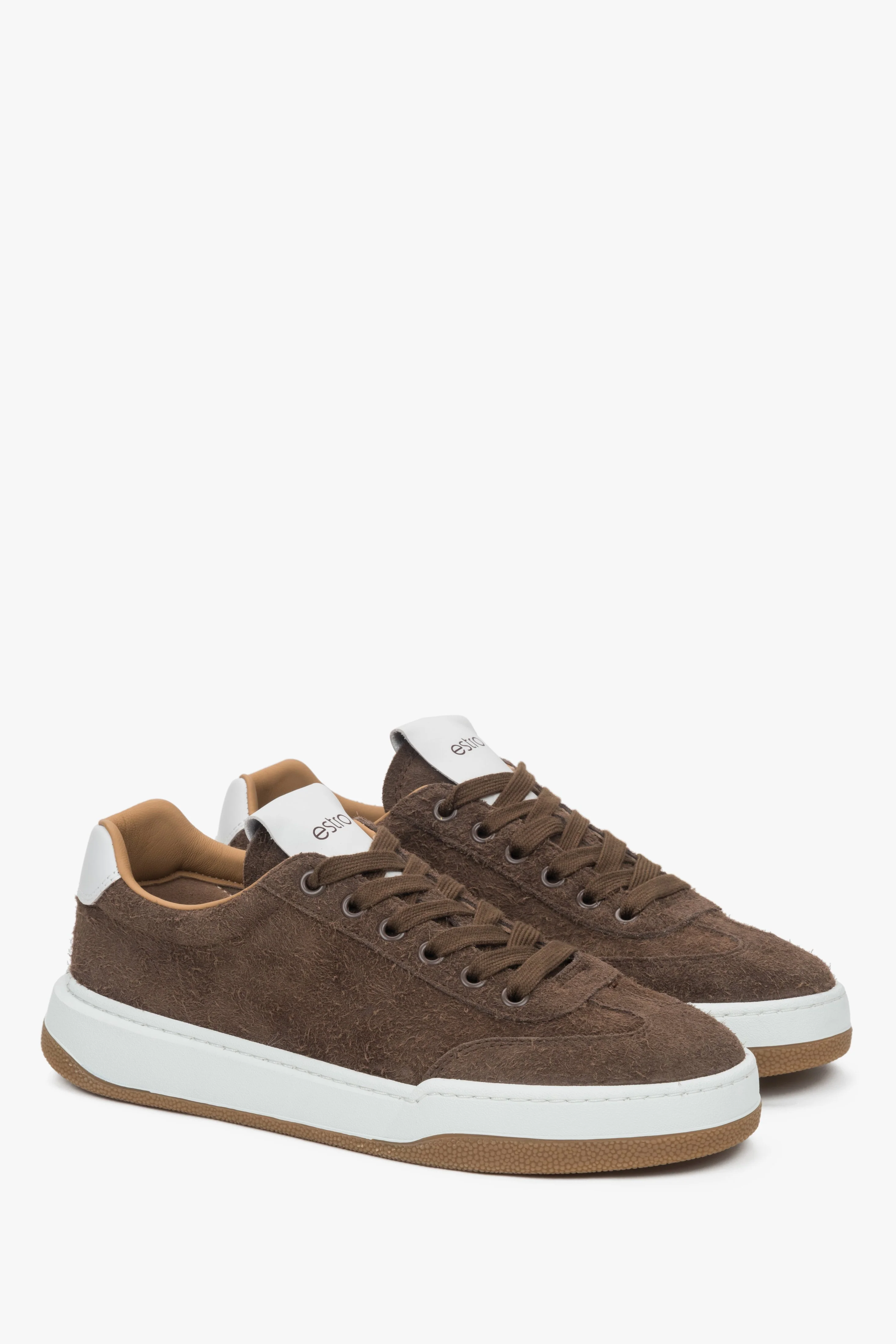 Ciemnobrązowe sneakersy damskie z weluru naturalnego na sprężystej podeszwie Estro ER00116902 - Image 4