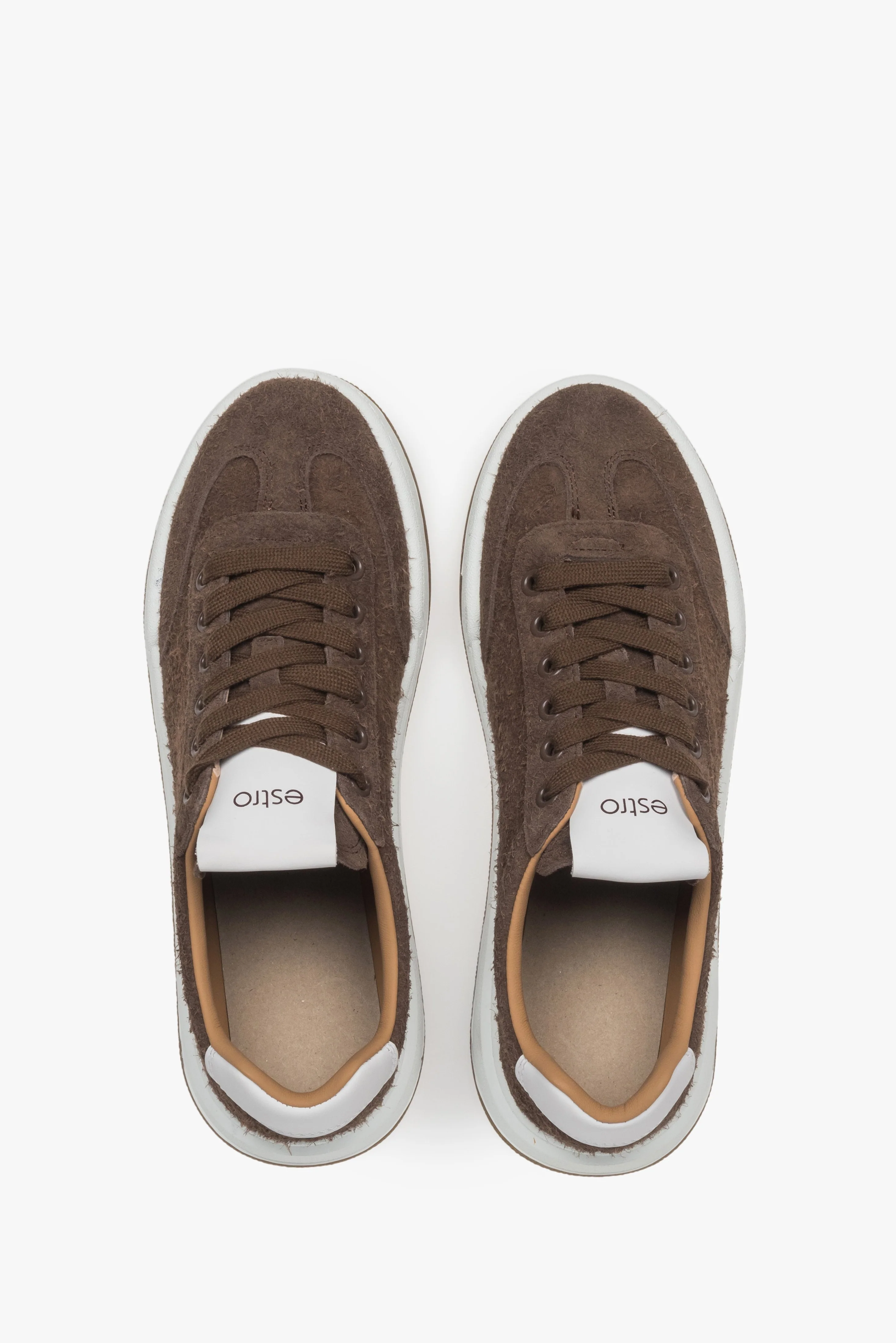 Ciemnobrązowe sneakersy damskie z weluru naturalnego na sprężystej podeszwie Estro ER00116902 - Image 6