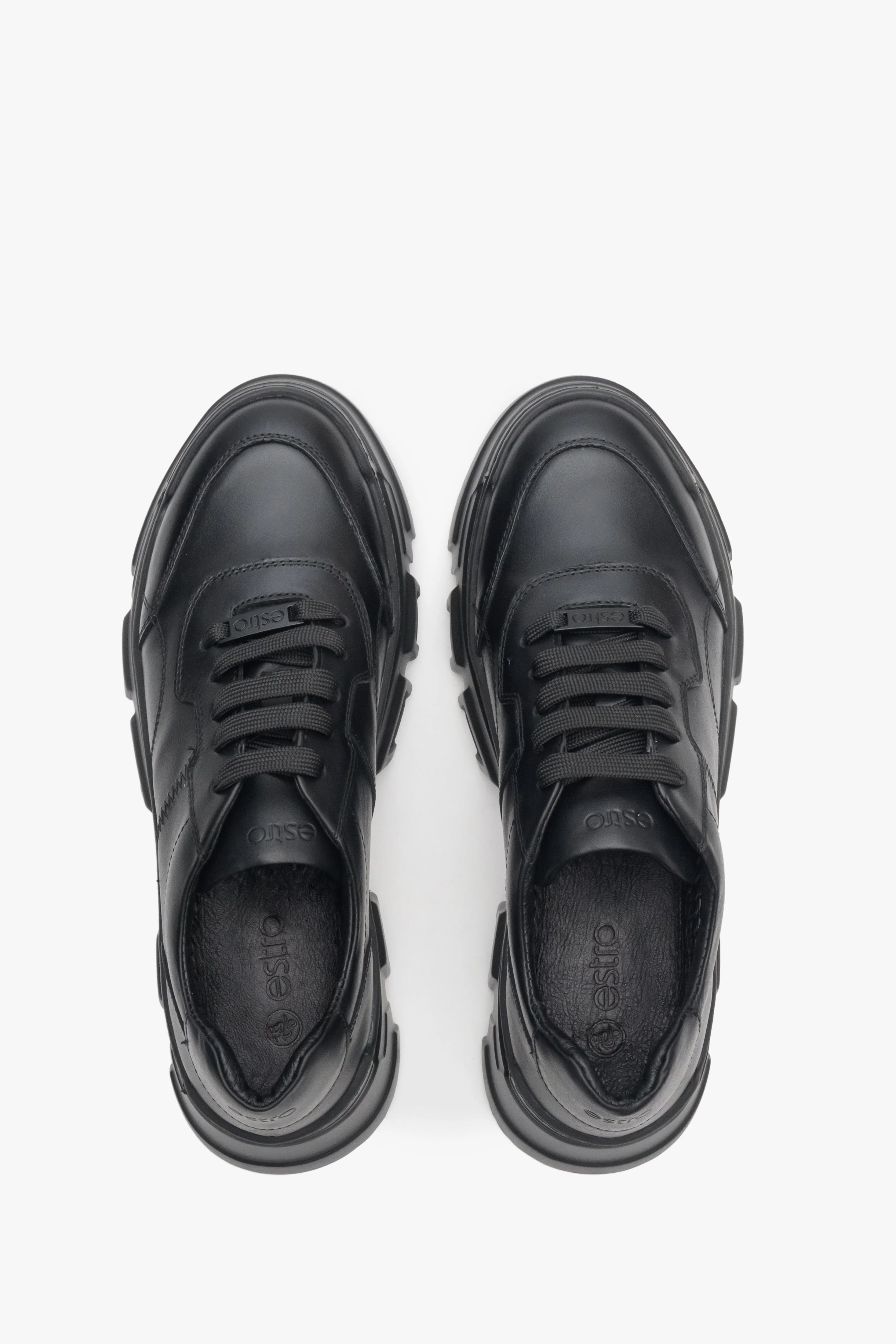 Czarne skórzane sneakersy damskie na masywnej podeszwie Estro ER00113362 - Image 4