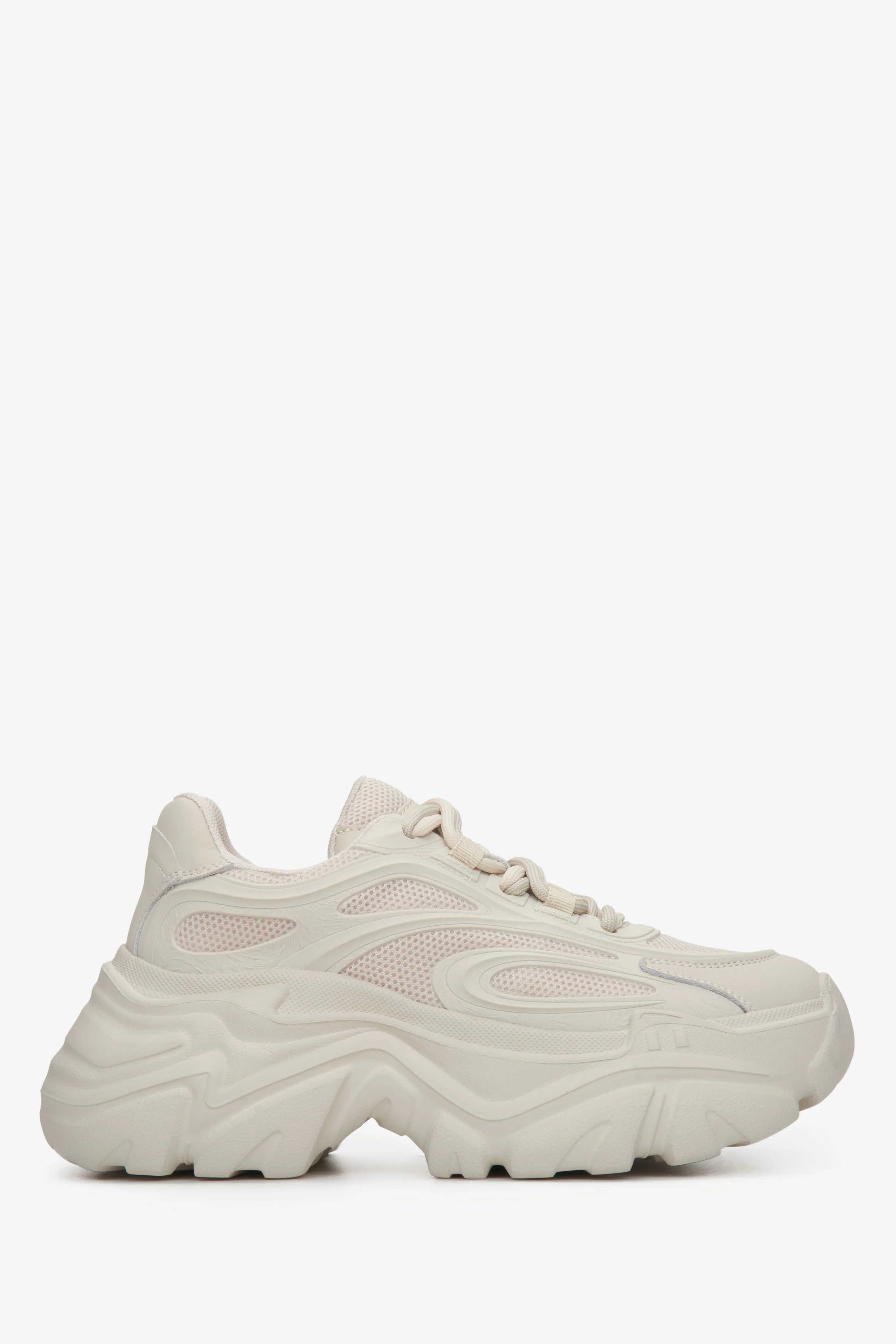 Beżowe sneakersy damskie na platformie z łączonych materiałów ES 8 ER00113228