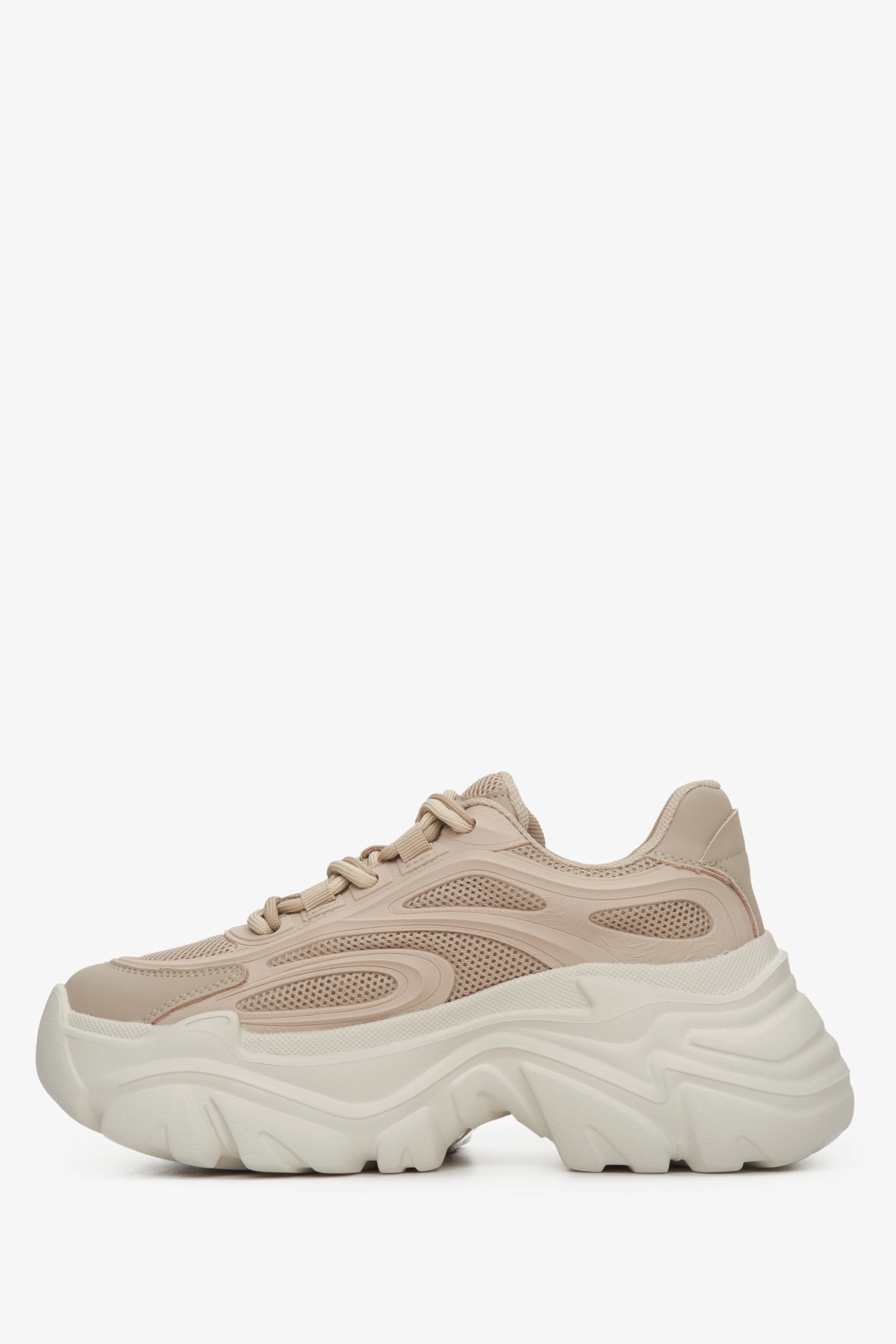 Jasnobrązowe sneakersy damskie na platformie z łączonych materiałów ES8 ER00113229 - Image 3