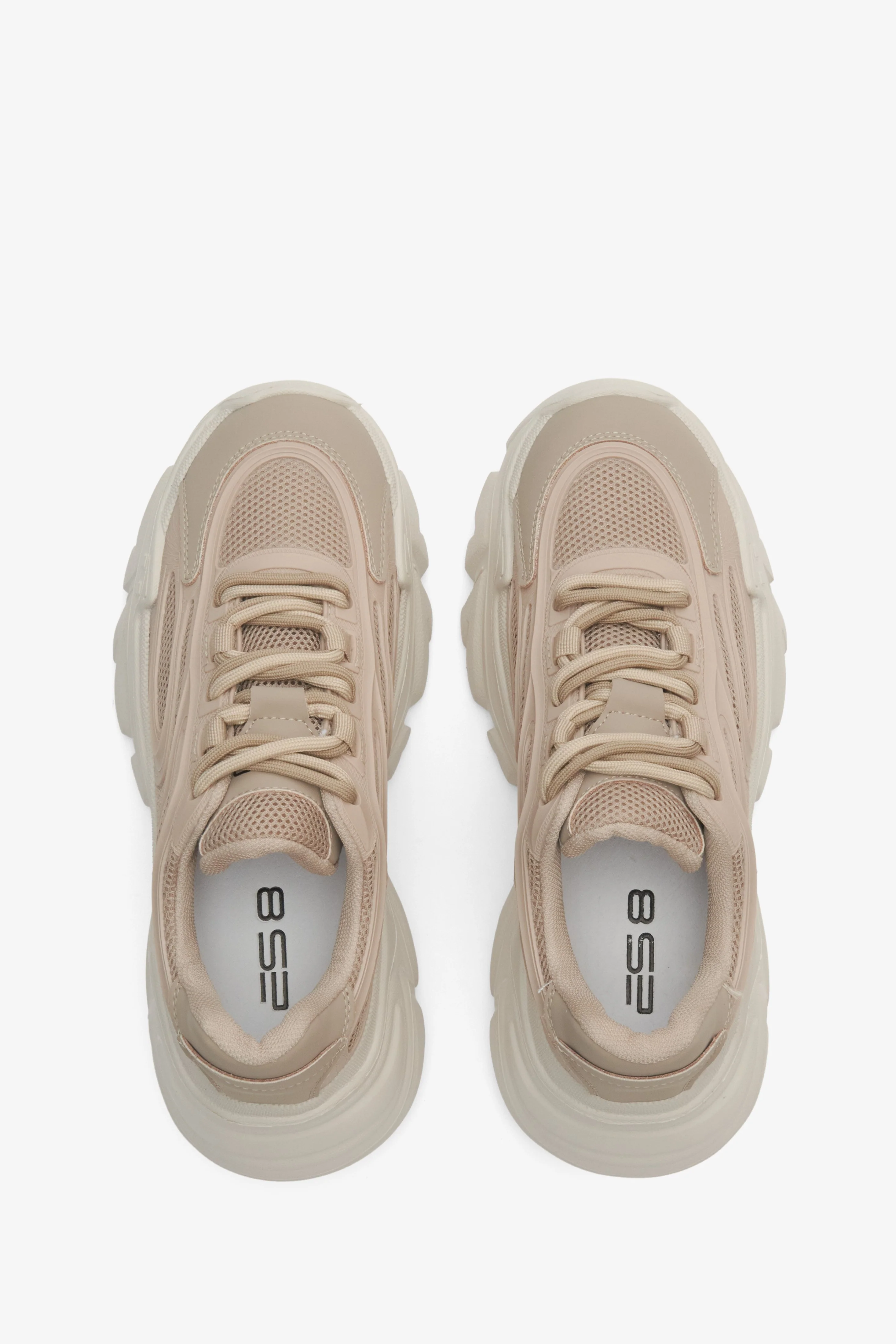 Jasnobrązowe sneakersy damskie na platformie z łączonych materiałów ES8 ER00113229 - Image 4