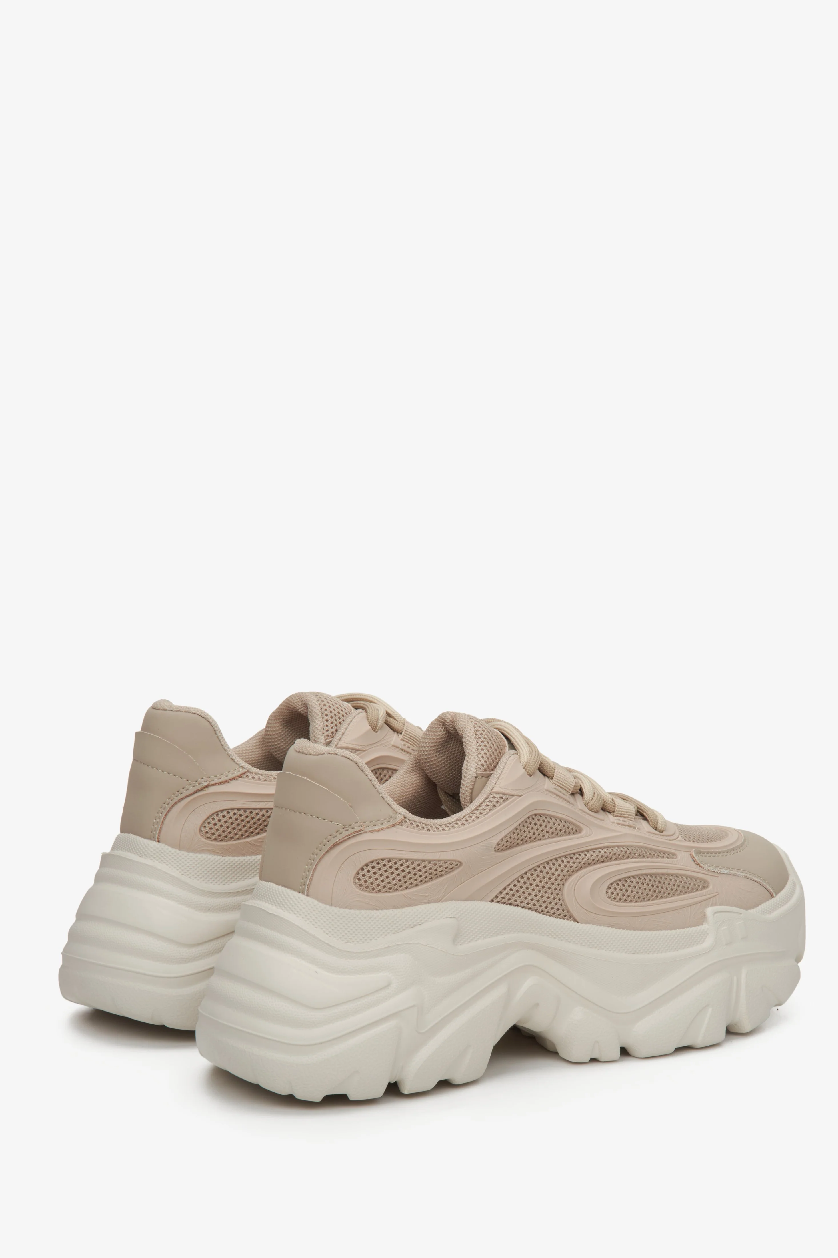 Jasnobrązowe sneakersy damskie na platformie z łączonych materiałów ES8 ER00113229 - Image 5