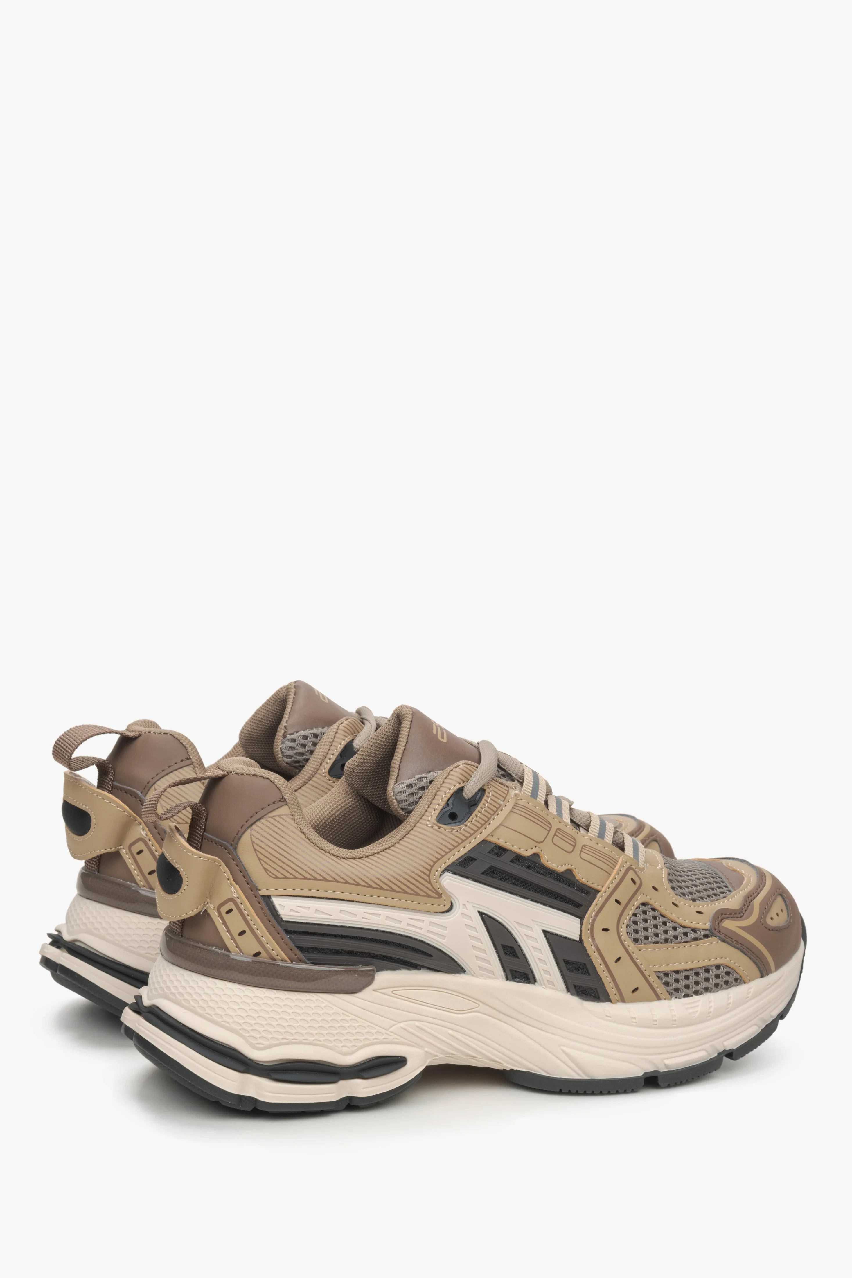 Beżowe sneakersy damskie z kombinowanych materiałów z przewiewną siateczką ES8 ER00115739 - Image 5
