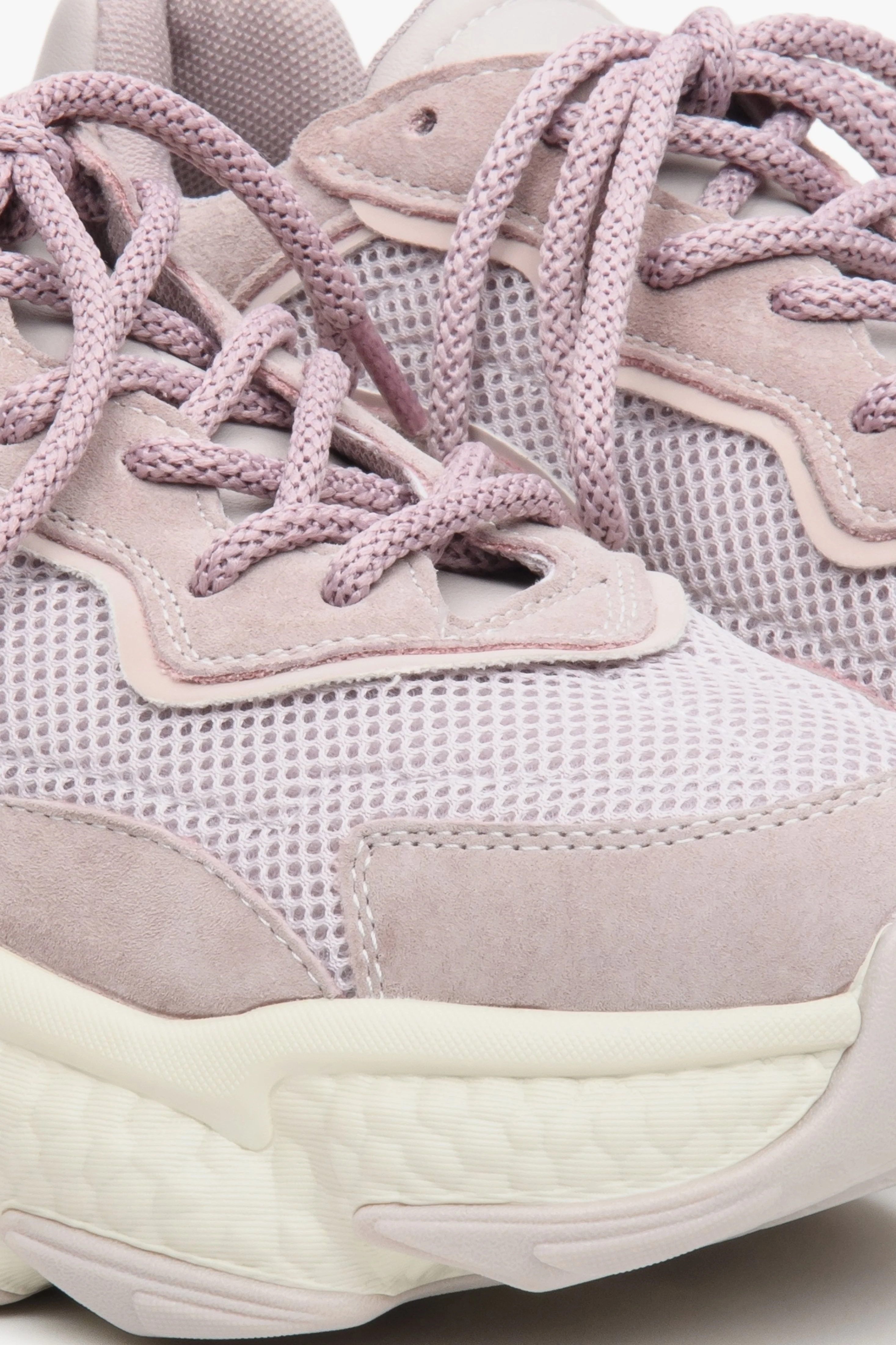 Jasnofioletowe sneakersy damskie na grubej podeszwie z łączonych materiałów ES8 ER00113372 - Image 6