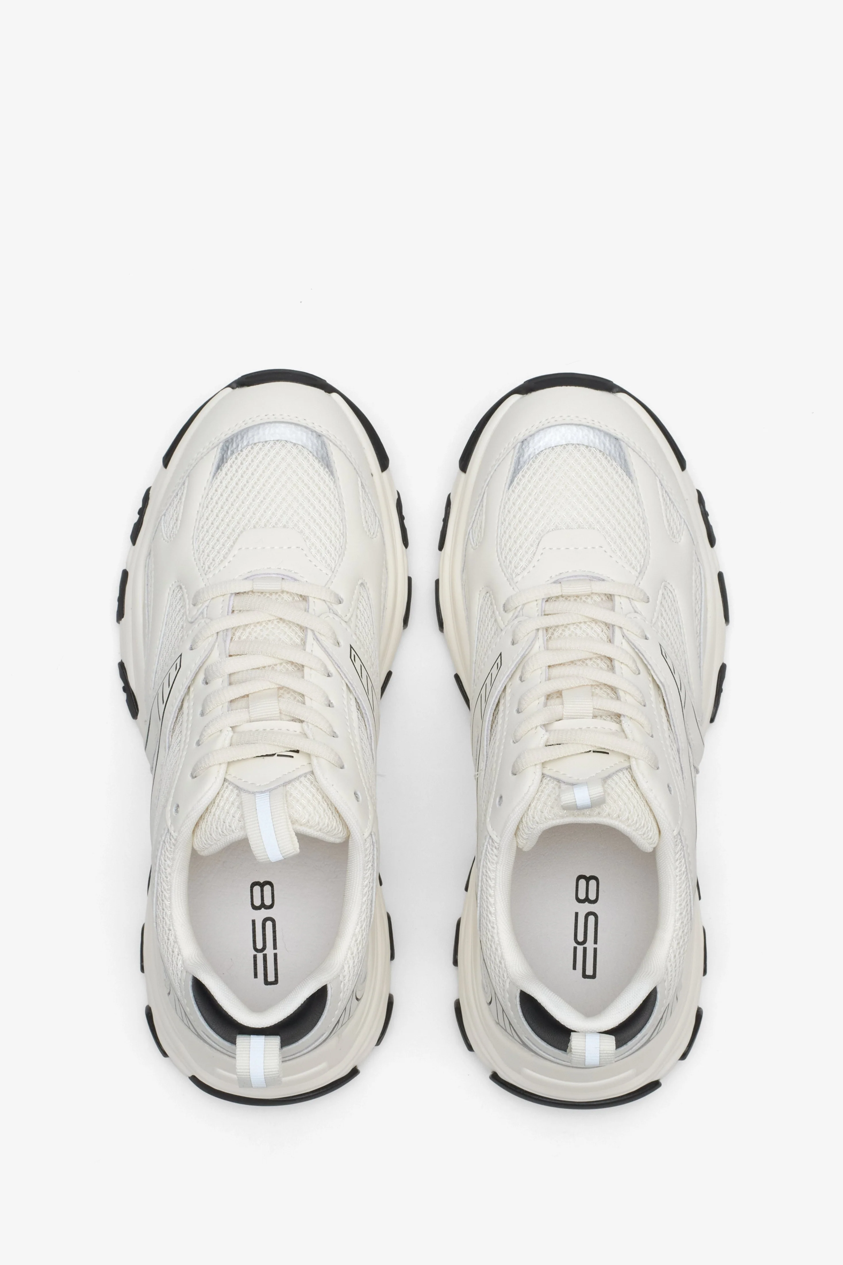 Mleczno-beżowe sneakersy damskie z łączonych materiałów z elastyczną podeszwą ES8 ER00114670 - Image 4