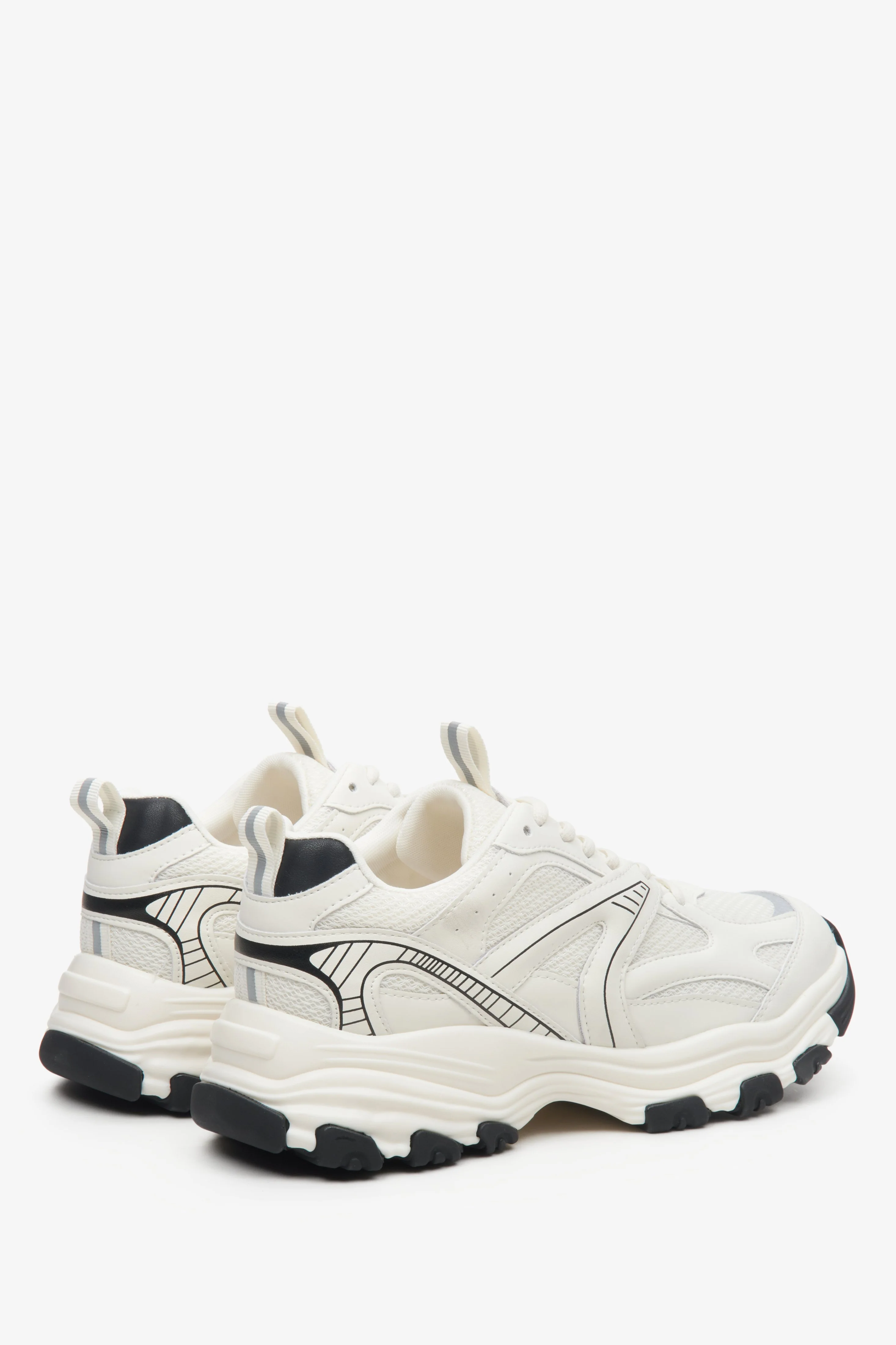 Mleczno-beżowe sneakersy damskie z łączonych materiałów z elastyczną podeszwą ES8 ER00114670 - Image 5
