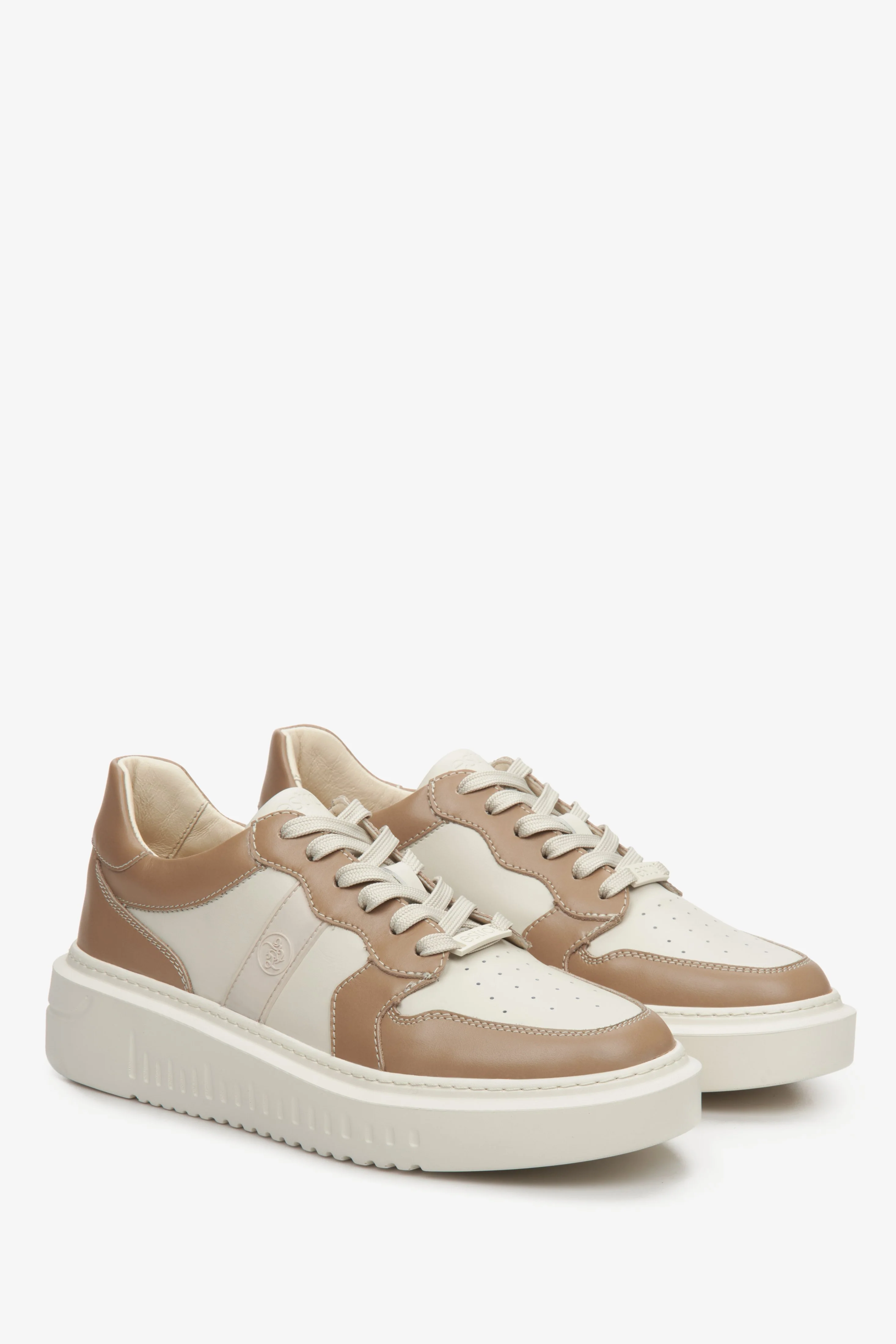 Beżowo-brązowe sneakersy damskie ze skóry naturalnej Estro ER00112856 - Image 2