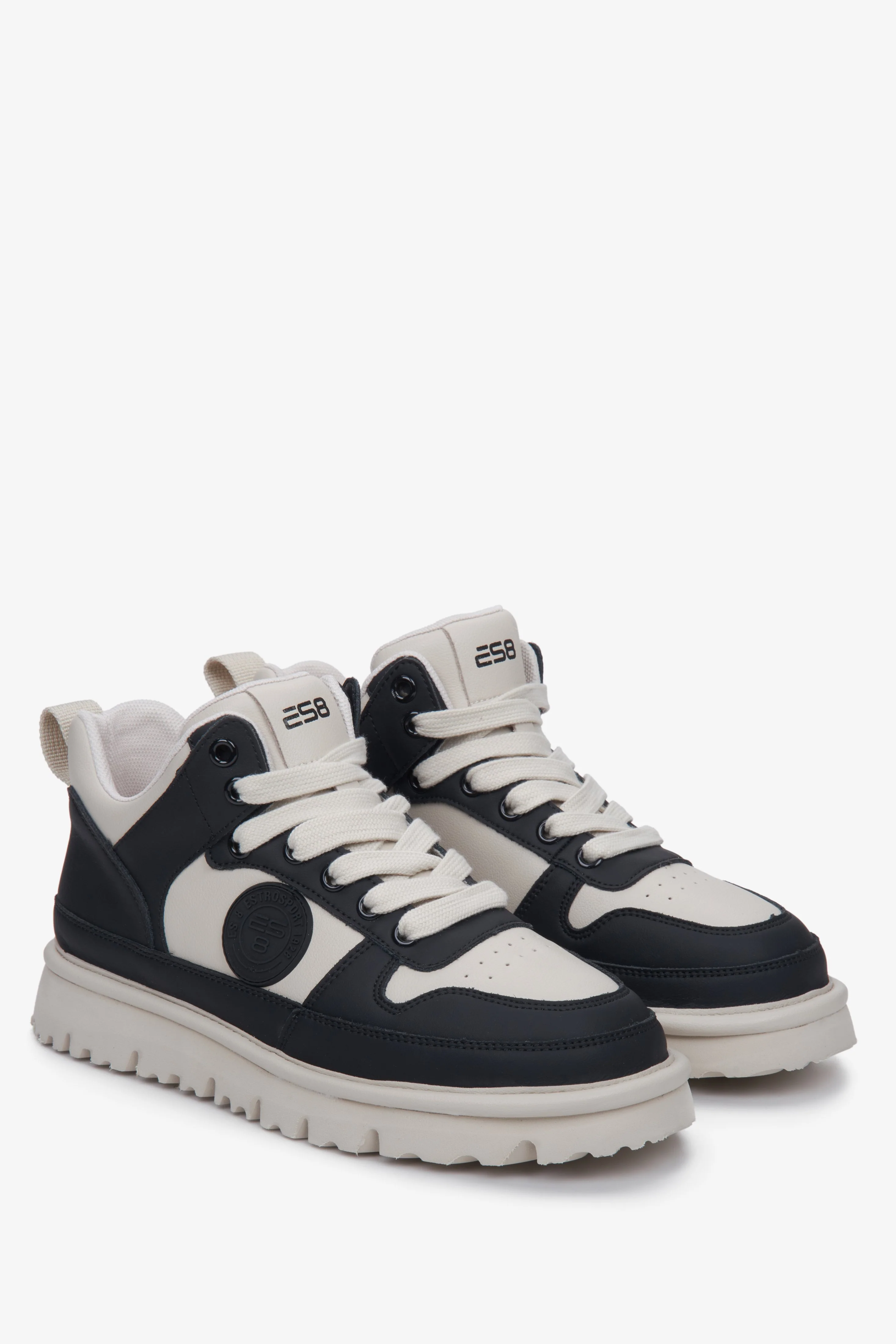 Czarno-beżowe sneakersy damskie ze skóry naturalnej i weluru ES8 ER00111707 - Image 3