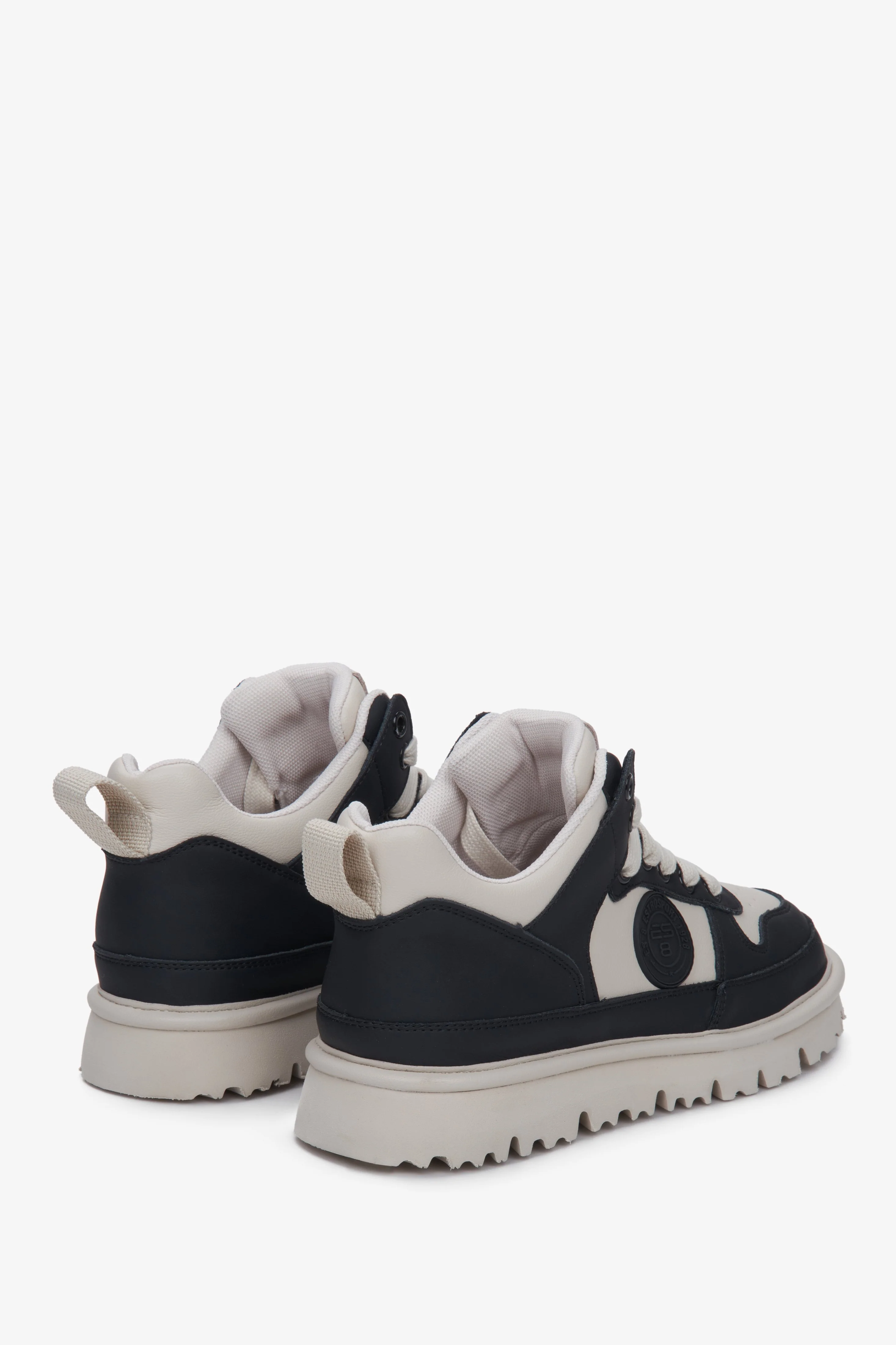 Czarno-beżowe sneakersy damskie ze skóry naturalnej i weluru ES8 ER00111707 - Image 5