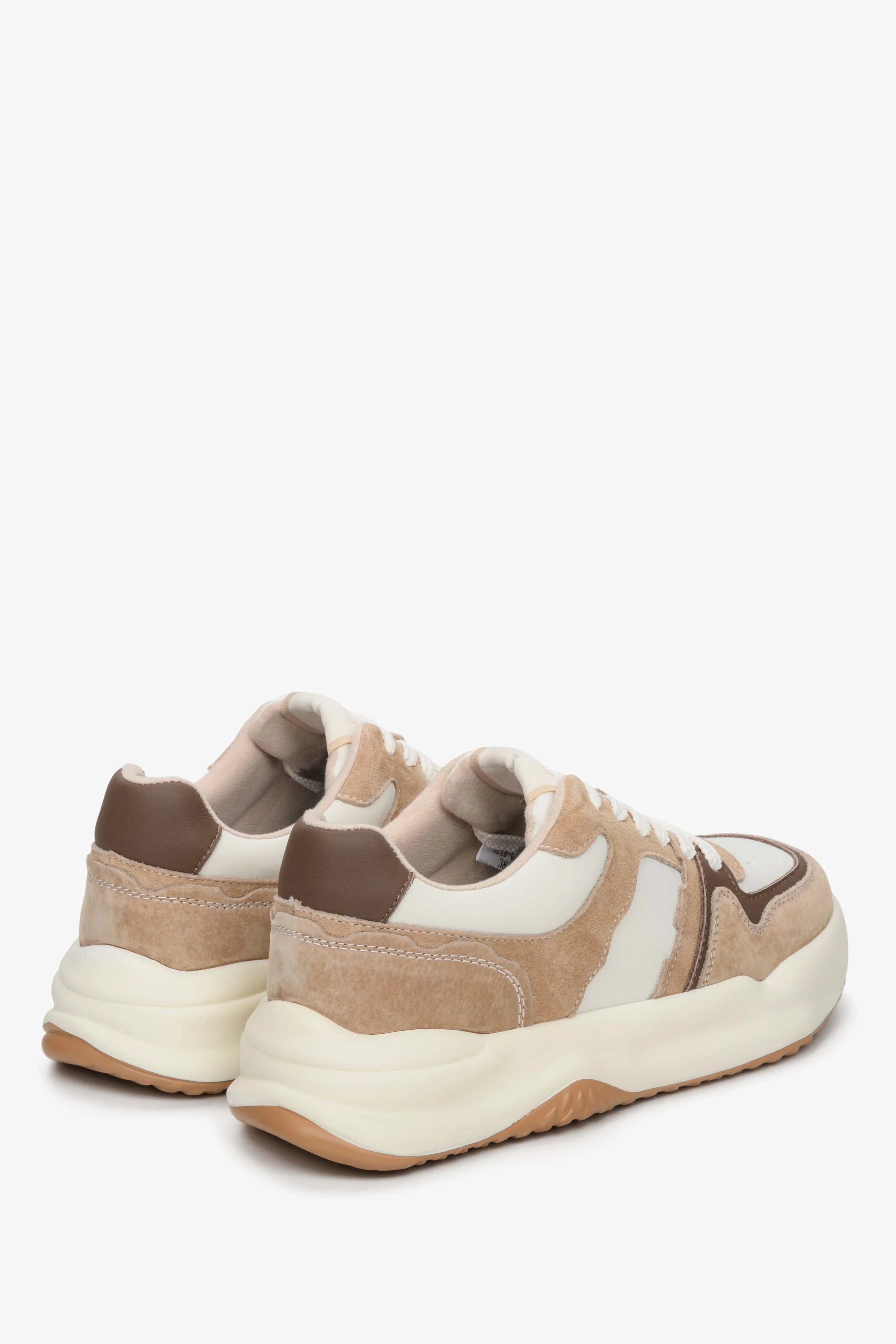 Beżowo-białe sneakersy damskie ze skóry i weluru Estro ER00112595 - Image 5